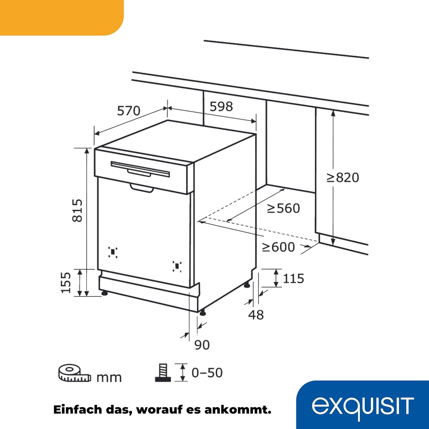 Lavastoviglie Exquisit, 45 cm di larghezza, parzialmente integrata, 9 coperti, 9 litri, partenza ritardata, modalità ECO, lavastoviglie 45 cm, EGSP51009-EB-030E inox