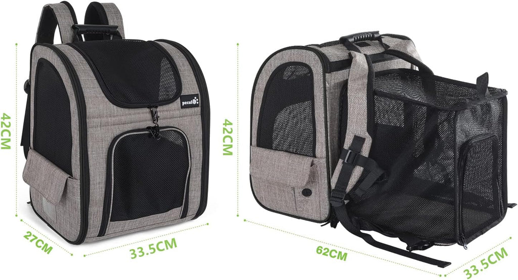 pecute Haustier Rucksack mit Netzfenster, Tragbare und Faltbare Katzentasche, Atmungsaktive und Leichte Hundetasche, Wasserdichtes Oxford-Tuch mit Viel Platz, Multifunktionales Rutschfestes Grau XL
