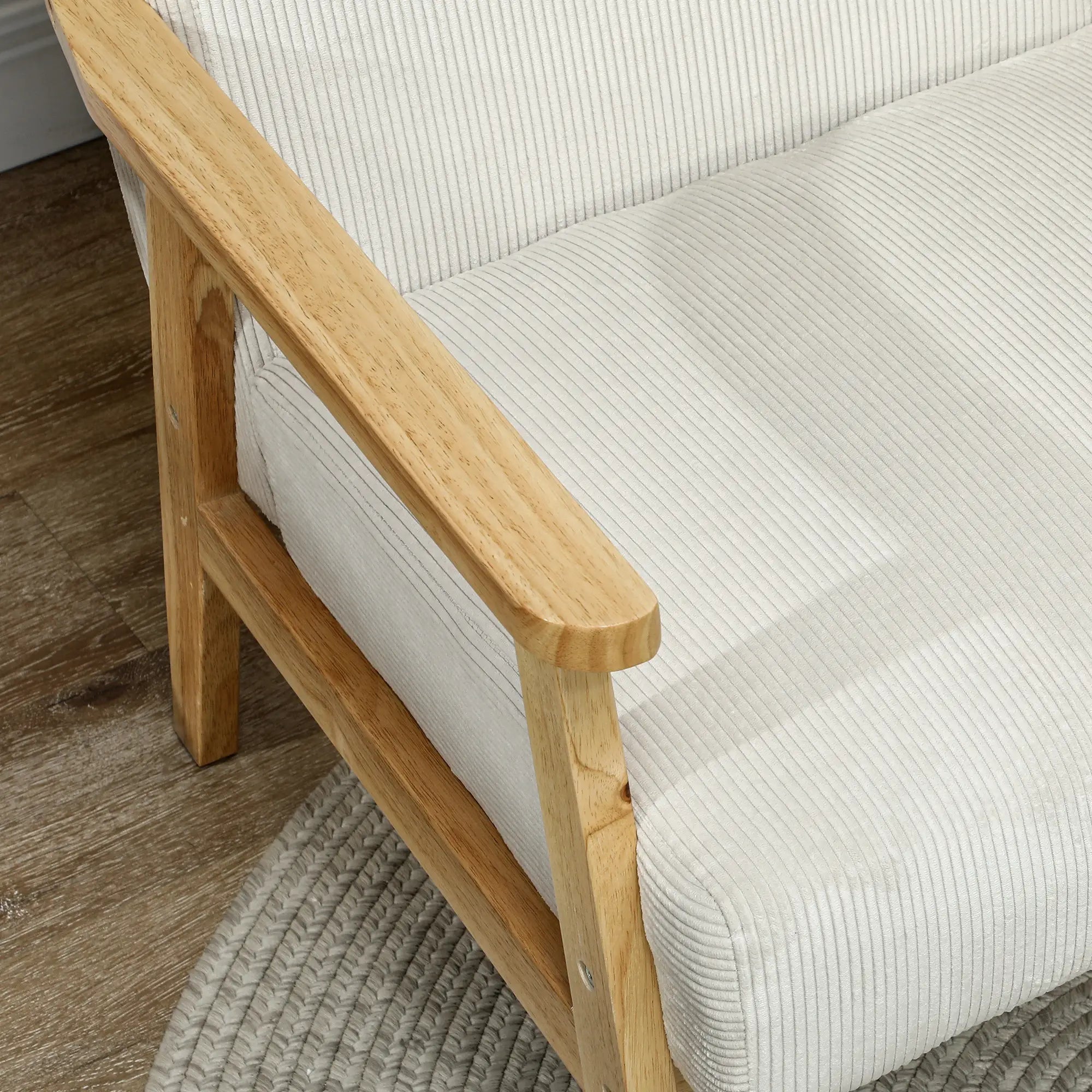 HOMCOM Polsterstuhl Wohnzimmer gemütlich Cordstoff cremeweiß