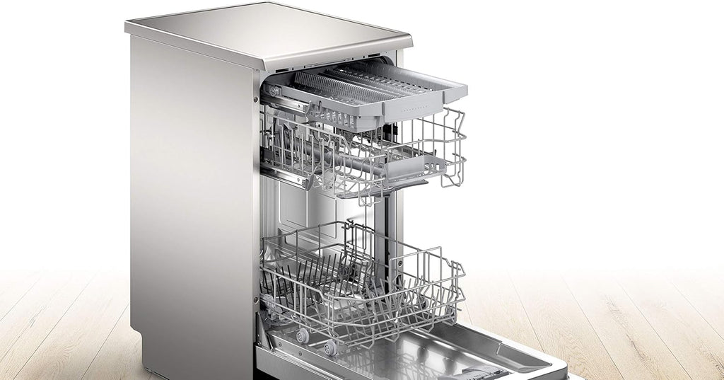 Bosch SPV2IKX10E Serie 2 Lavastoviglie smart a scomparsa totale, larghezza 45 cm, Cestello posate, Extra Asciugatura con la pressione di un pulsante, InfoLight punto luce rosso sul pavimento, AquaStop protezione dai danni causati dall'acqua, Bianco