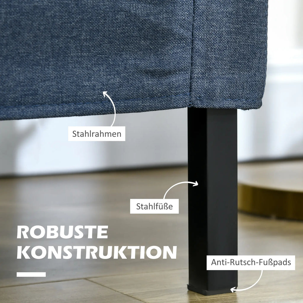 HOMCOM Divano a 2 Posti con Effetto Lino e Gambe in Acciaio, Blu Scuro
