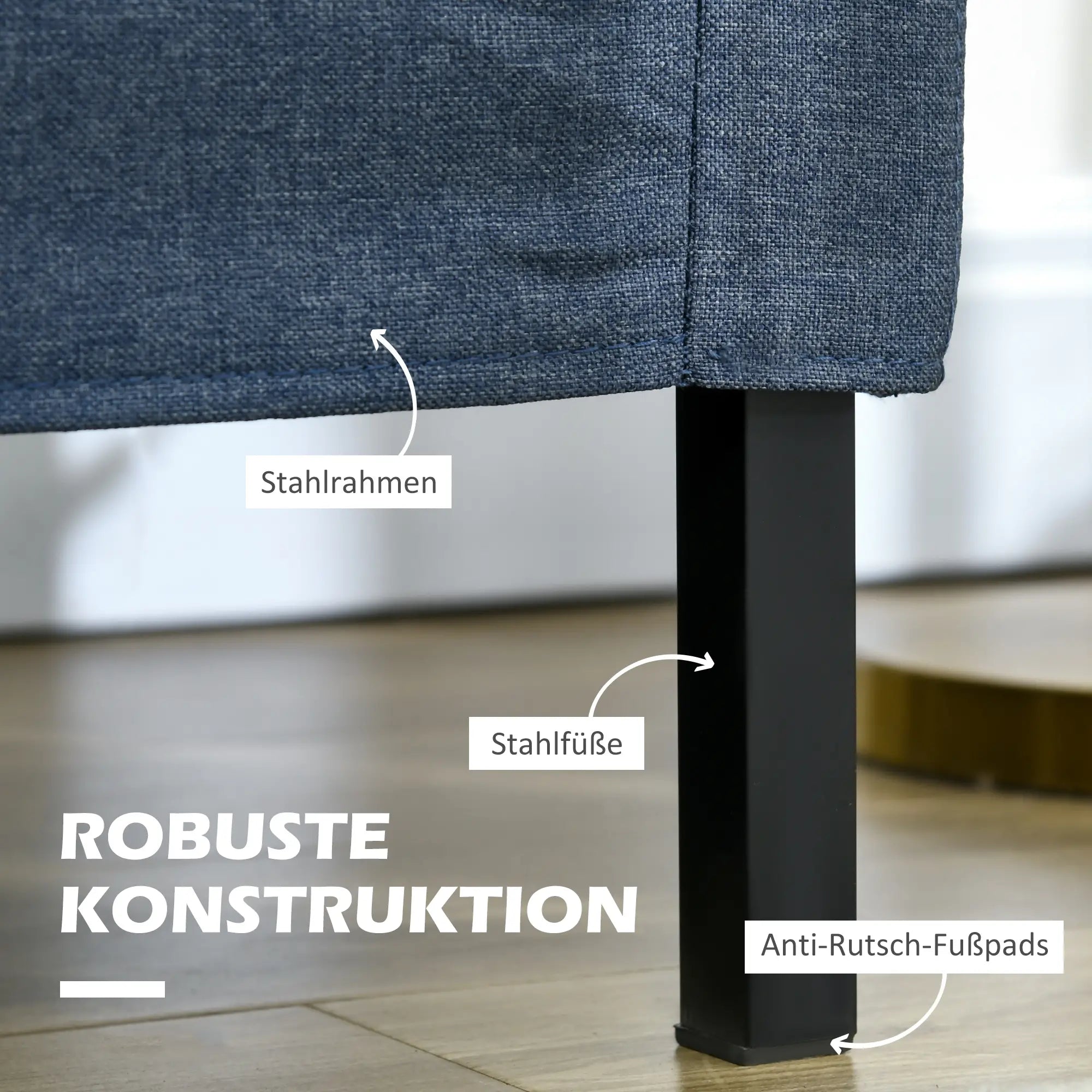 HOMCOM Divano a 2 Posti con Effetto Lino e Gambe in Acciaio, Blu Scuro