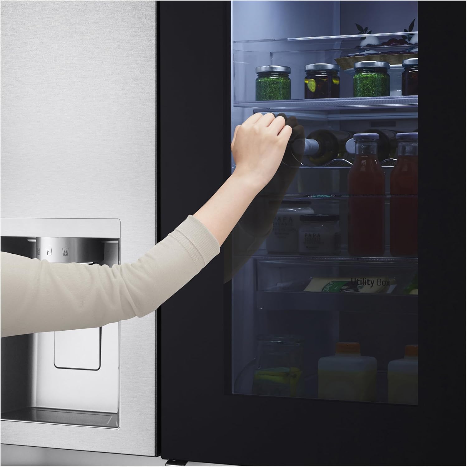 LG GSGV81PYLL Frigorifero Side by Side, Classe E, 635 L, Instaview, Frigorifero con congelatore, Dispenser ghiaccio, ghiaccio tritato, acqua, Total NoFrost, Smart Inverter Compressor, Wi-Fi
