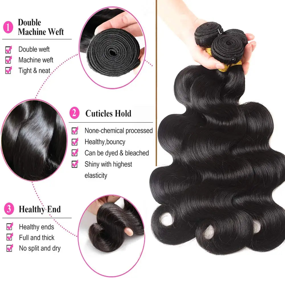 LavishBeauty Extension Capelli Brasiliani Body Wave Verigini con Frontale in Pizzo HD 13x4