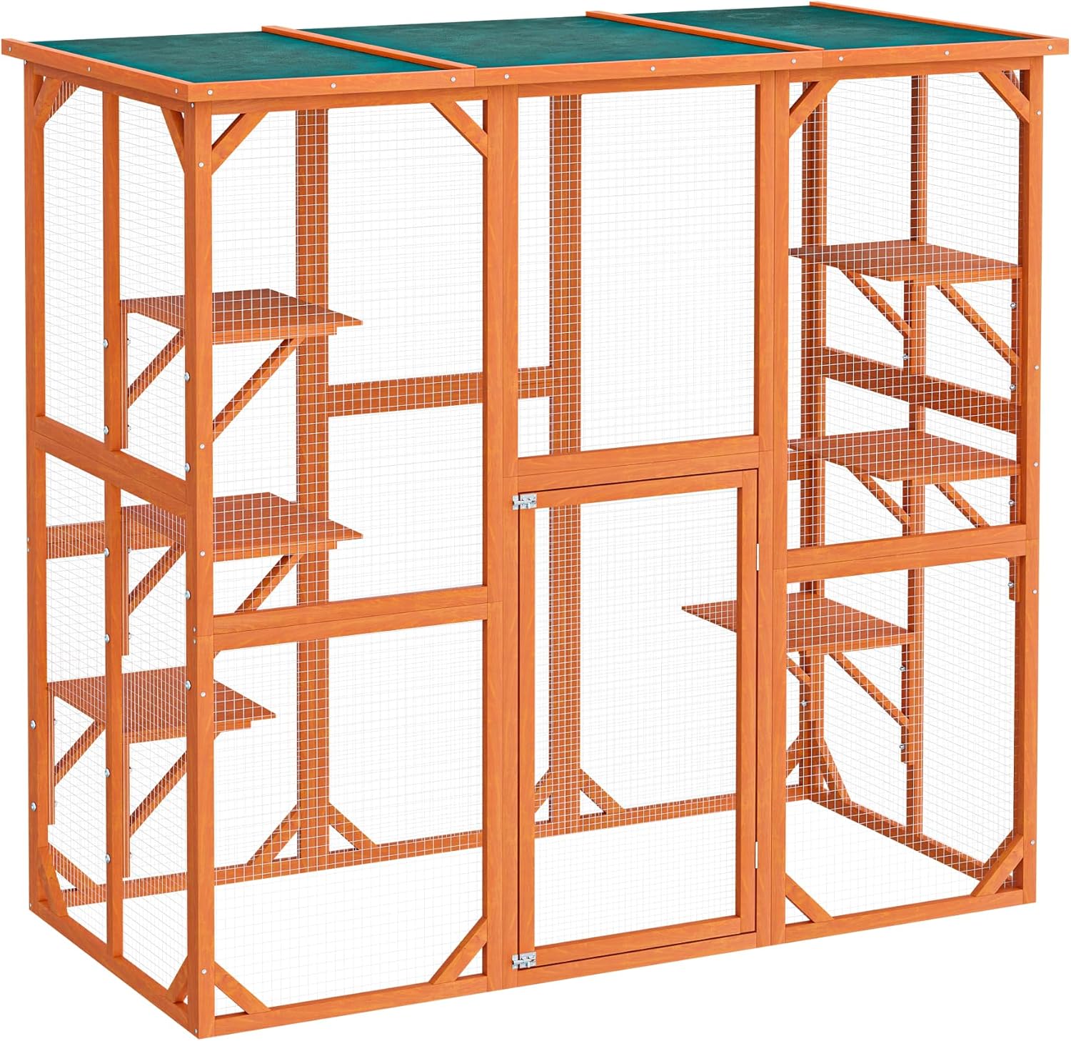 Wiltec Recinto esterno per gatti 168 x 82 x 166,5 cm con 6 piattaforme, gabbia per gatti da giardino resistente alle intemperie, cuccia per gatti con rete metallica e tetto in bitume