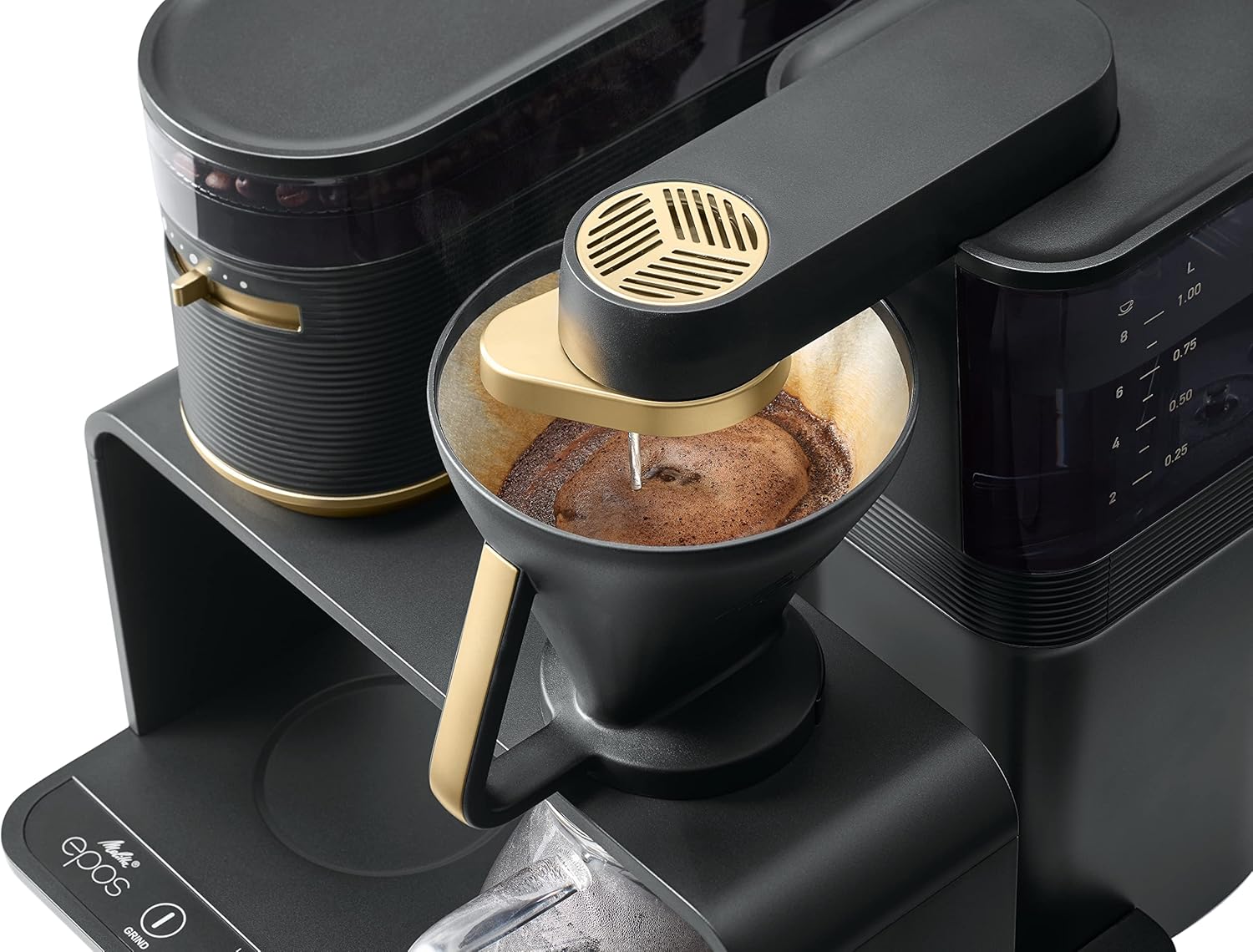 Melitta EPOS Macchina da caffè con macinacaffè, nero-argento