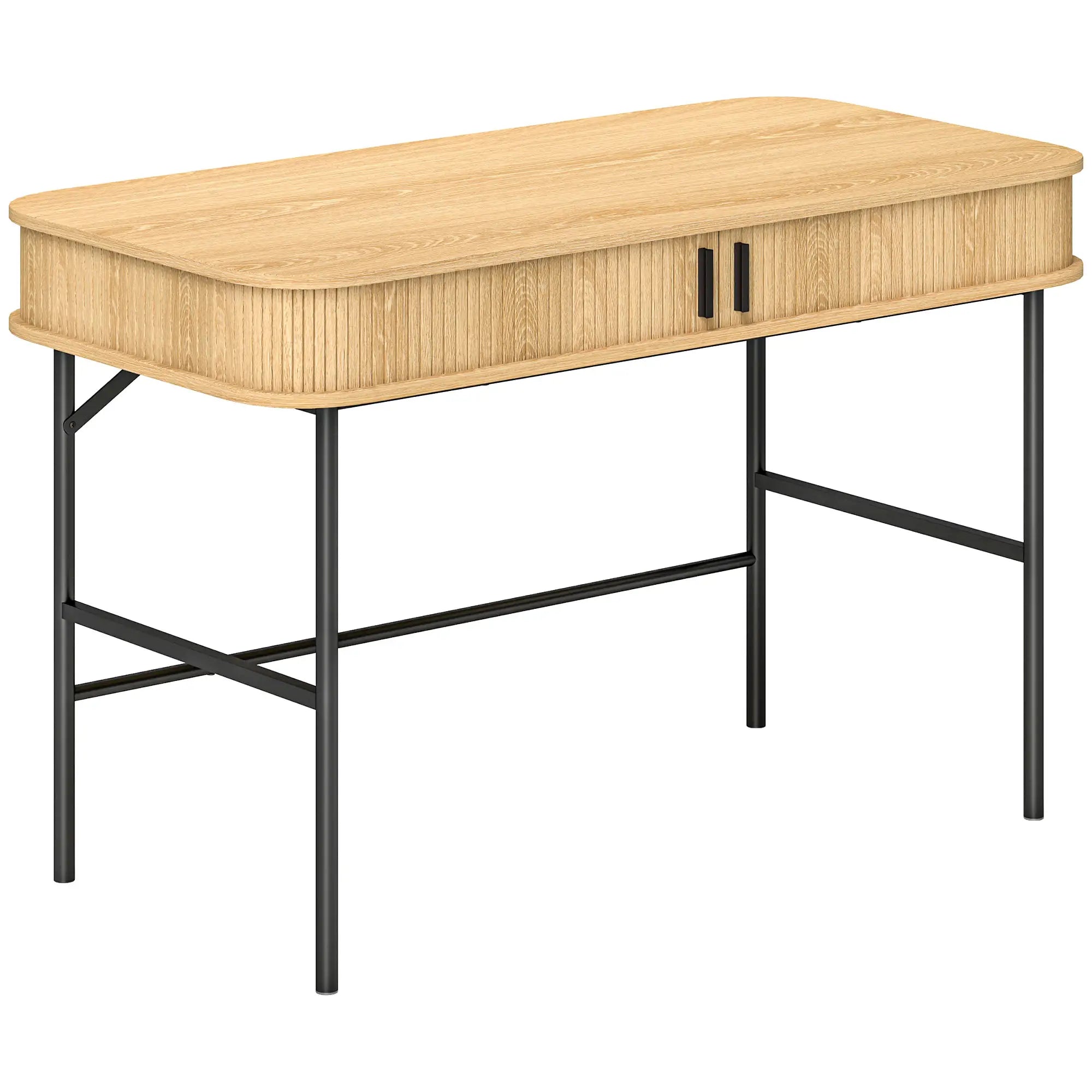HOMCOM Scrivania con Vano Contenitore Decorazione a Lamelle Rovere