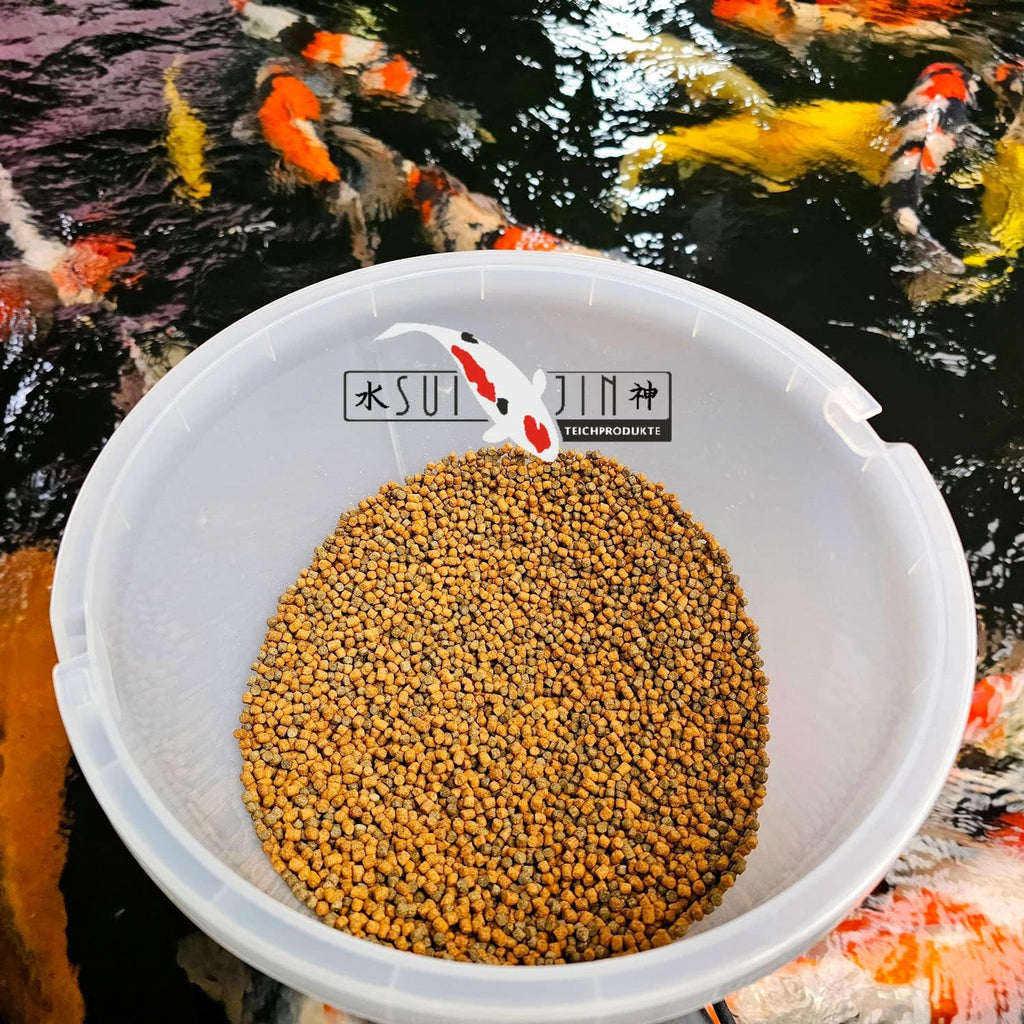 Futterautomat Koi Pro Fish Feeder - inkl. 1kg Koifutter Sui JIN Ginger Grow - Teich Fischfutterautomat, Koi, Koiteich, Fische, Koifutter (7 Liter)