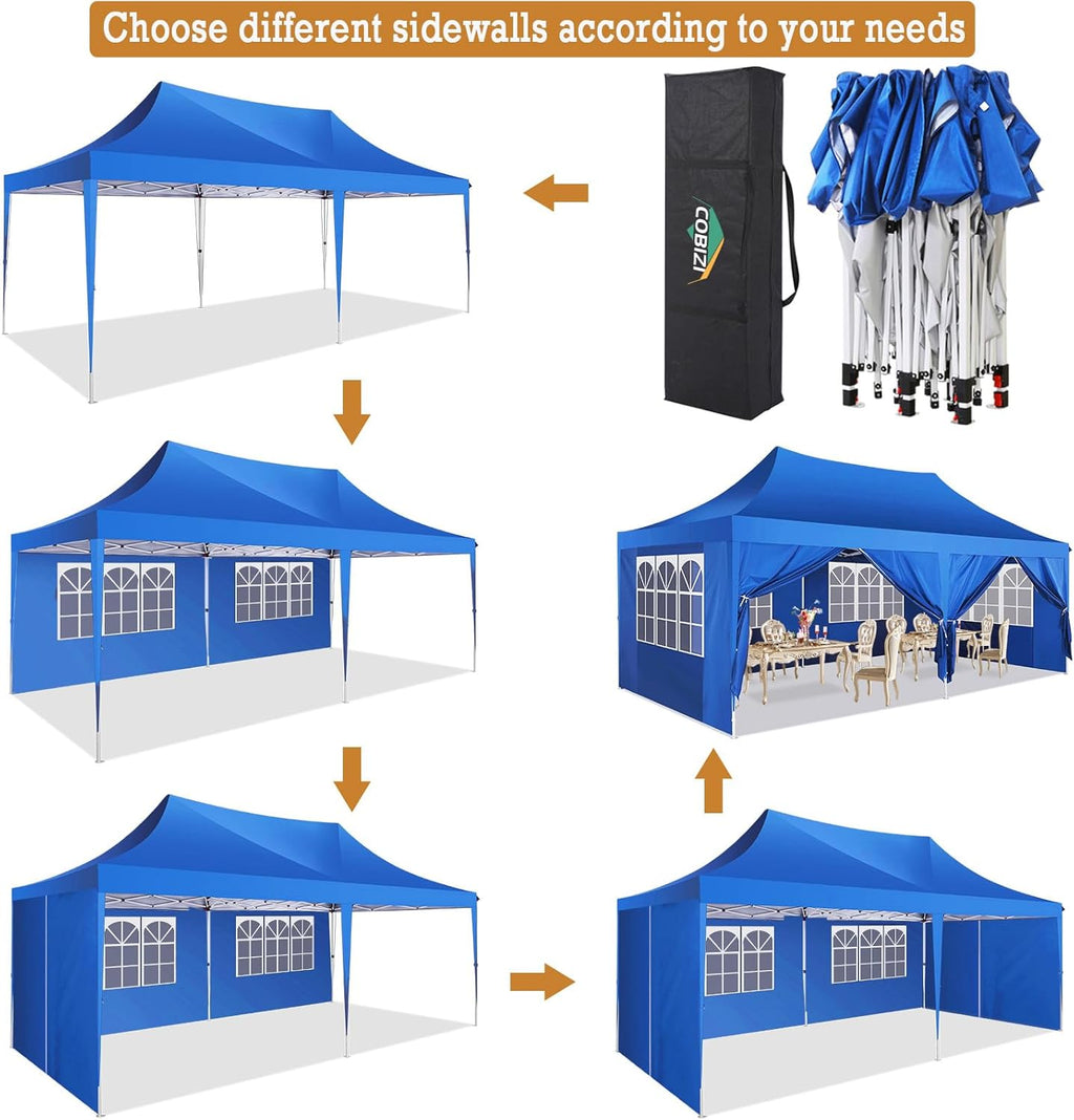 COBIZI Gazebo 3x6 Pieghevole Impermeabile Stabile con 6 Pareti Laterali a Cono Tenda per Feste 3 Altezze Regolabili Protezione UV Borsa per il Trasporto Picchetti, Corde per Giardino, Matrimoni, Mercati, Eventi all'Aperto