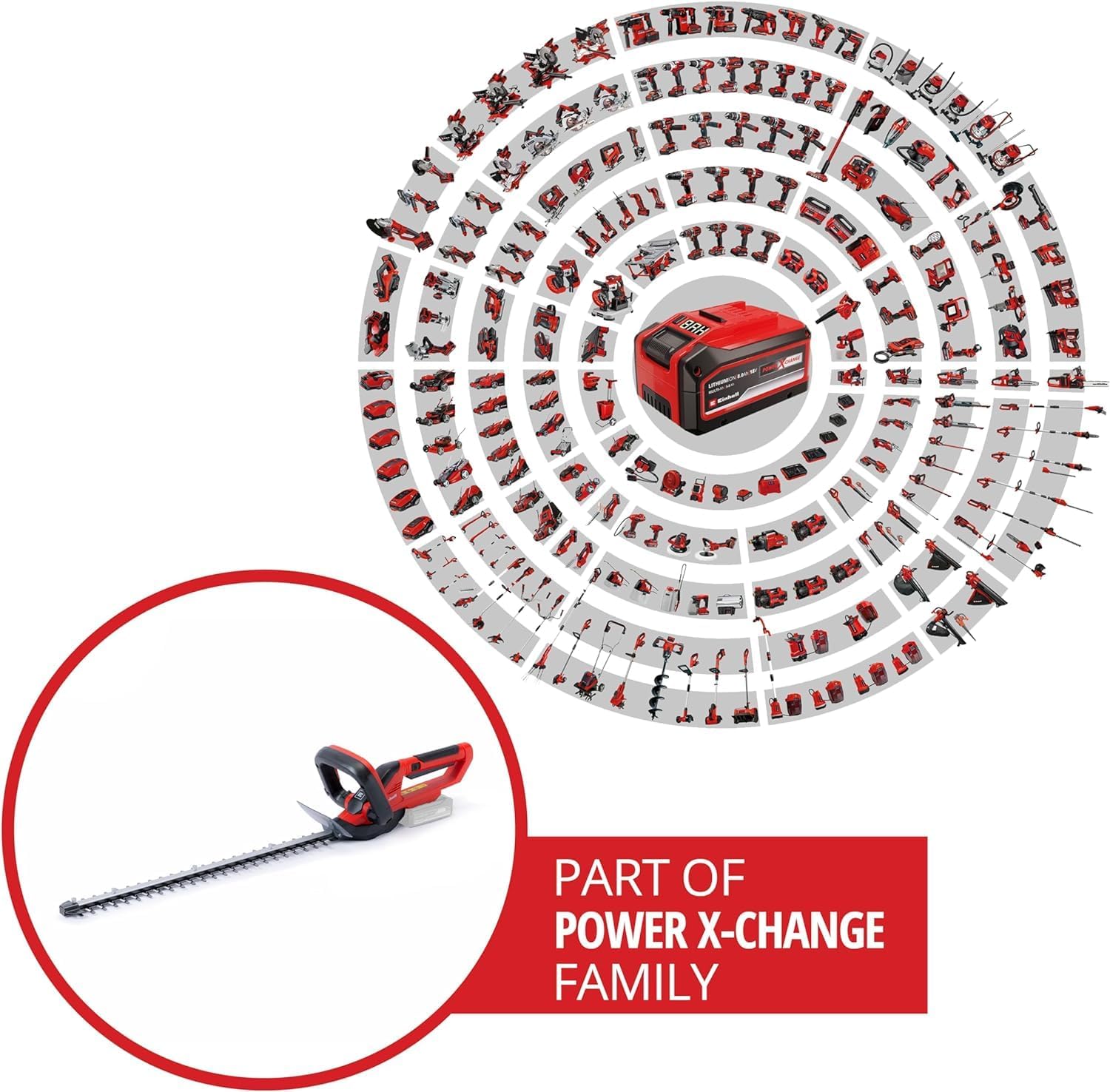 Einhell Tagliasiepi a batteria GC-CH 1855/1 Li-Solo Power X-Change (18 V, lunghezza di taglio 55 cm, distanza tra i denti 18 mm, con raccoglierba, senza batteria)