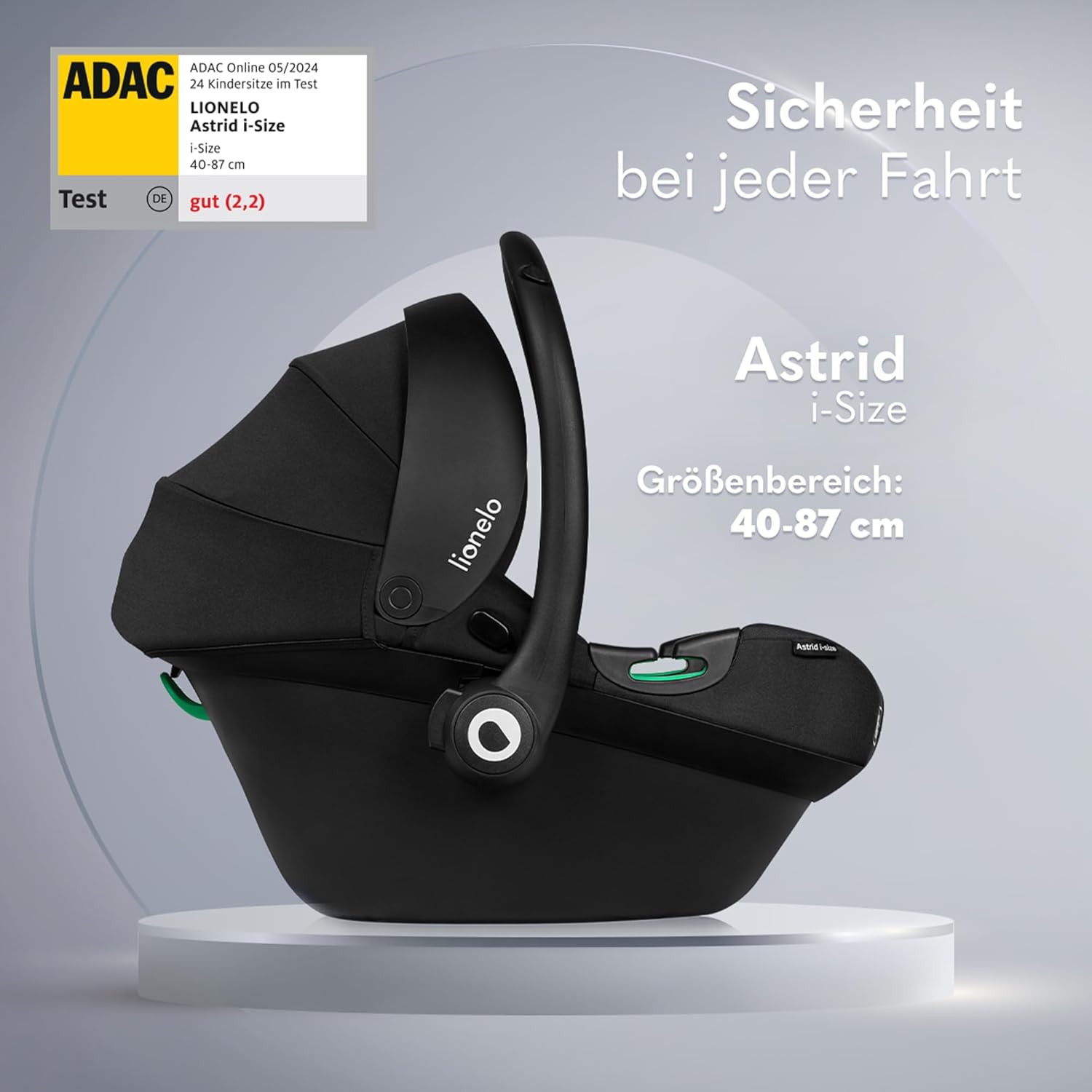 LIONELO ASTRID i-Size SET Seggiolino Auto con Base 40-87 cm Ovetto ISOFIX, Cinture a 3 Punti, Protezione Laterale, Riduttore Dri-Seat, i-Size R129