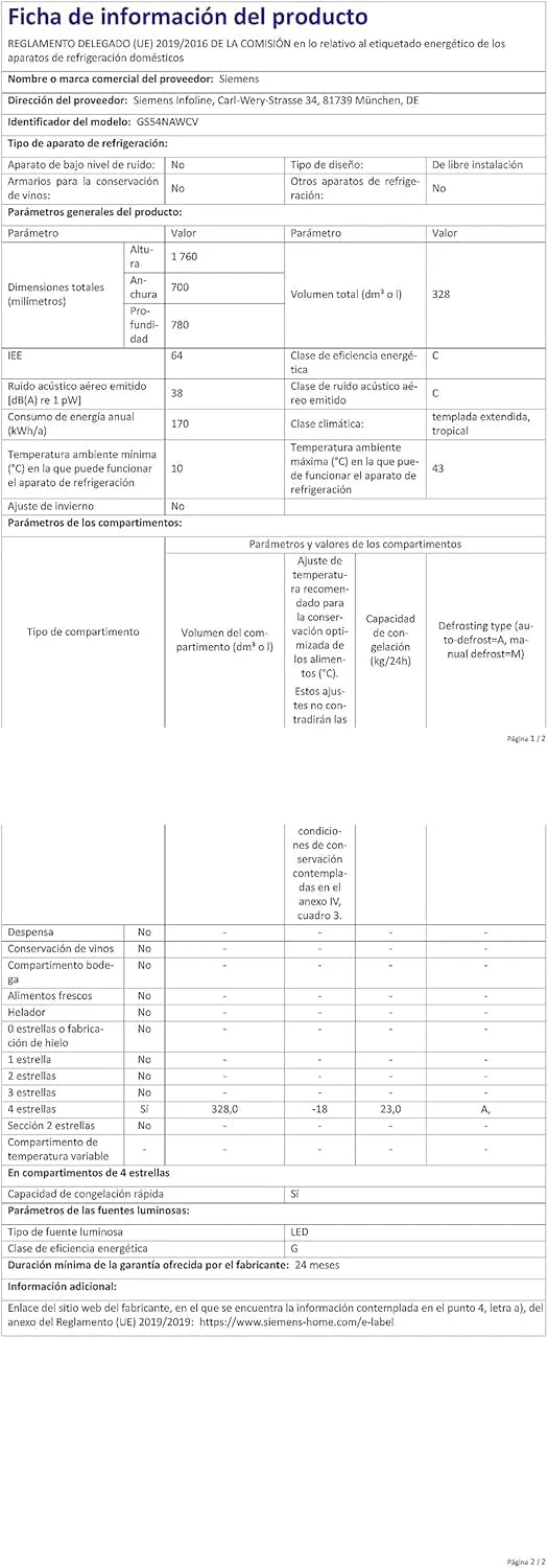 Siemens GS54NAWCV iQ500 Congelatore, 176 x 70 cm, 327 L, noFrost mai più sbrinamento, bigBox spazio per alimenti grandi, varioZone ripiani in vetro e cassetti flessibili, Bianco