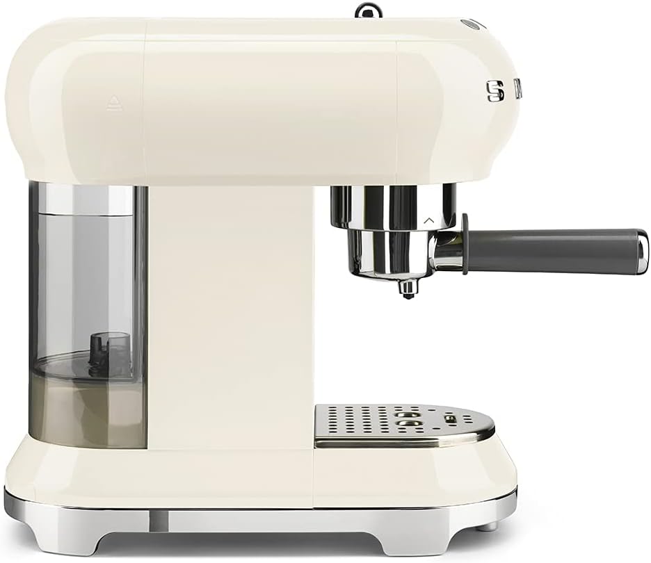 Smeg, ECF01WHEU Macchina da Caffè Espresso Manuale, Sistema Cappuccino, Thermoblock, Alloggiamento Tazze Grandi e Funzione Doppio Caffè, Serbatoio Acqua 1 l, Dimensioni Compatte, 1350W, Bianco