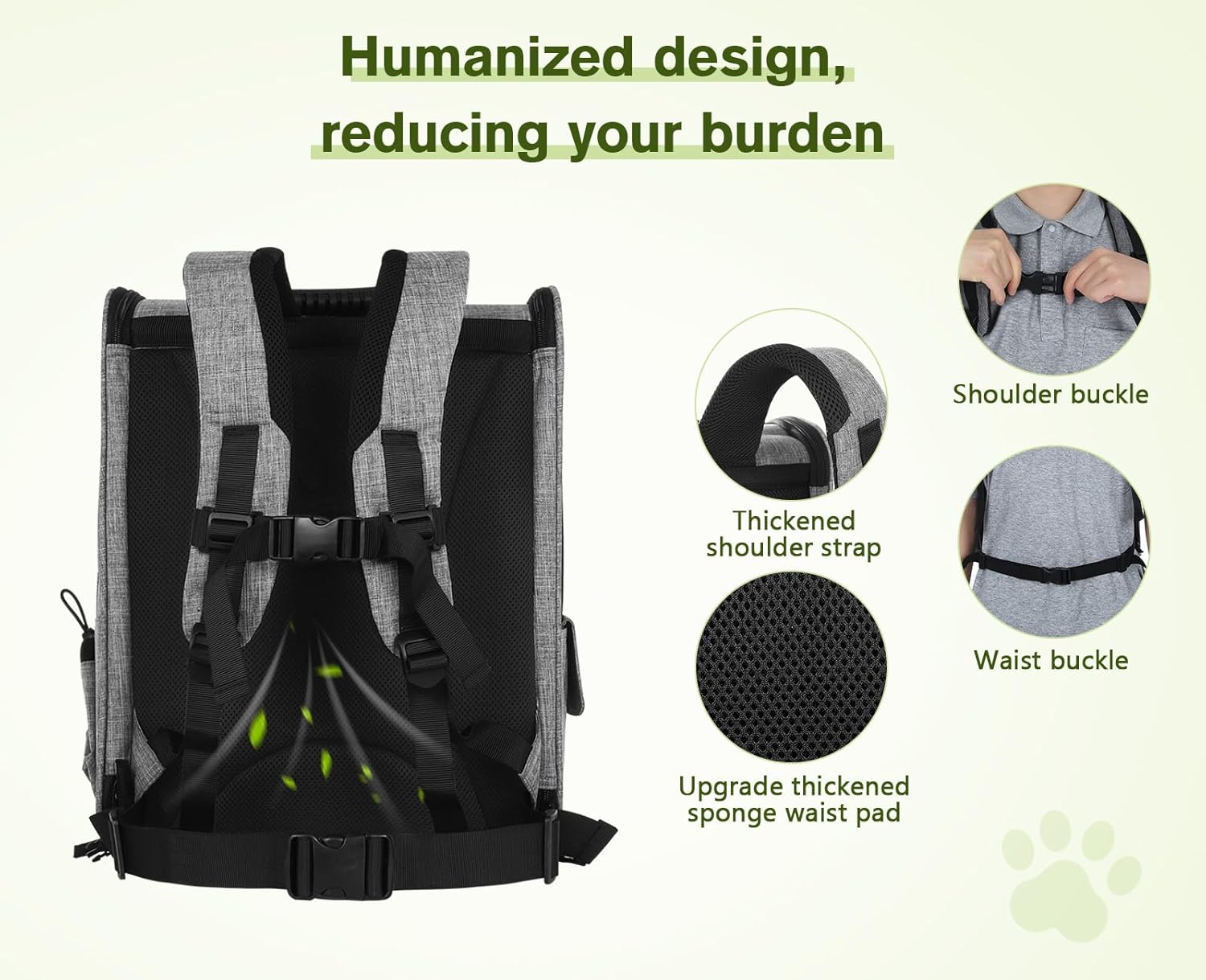 pecute Haustier Rucksack mit Netzfenster, Tragbare und Faltbare Katzentasche, Atmungsaktive und Leichte Hundetasche, Wasserdichtes Oxford-Tuch mit Viel Platz, Multifunktionales Rutschfestes Grau XL