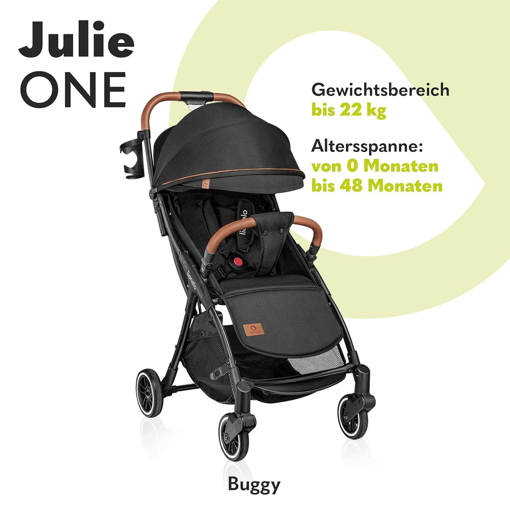 LIONELO Julie One Passeggino da 0 a 22 kg, schienale e poggiagambe regolabili, zanzariera, coprigambe, portabicchieri e borsa da trasporto, pieghevole