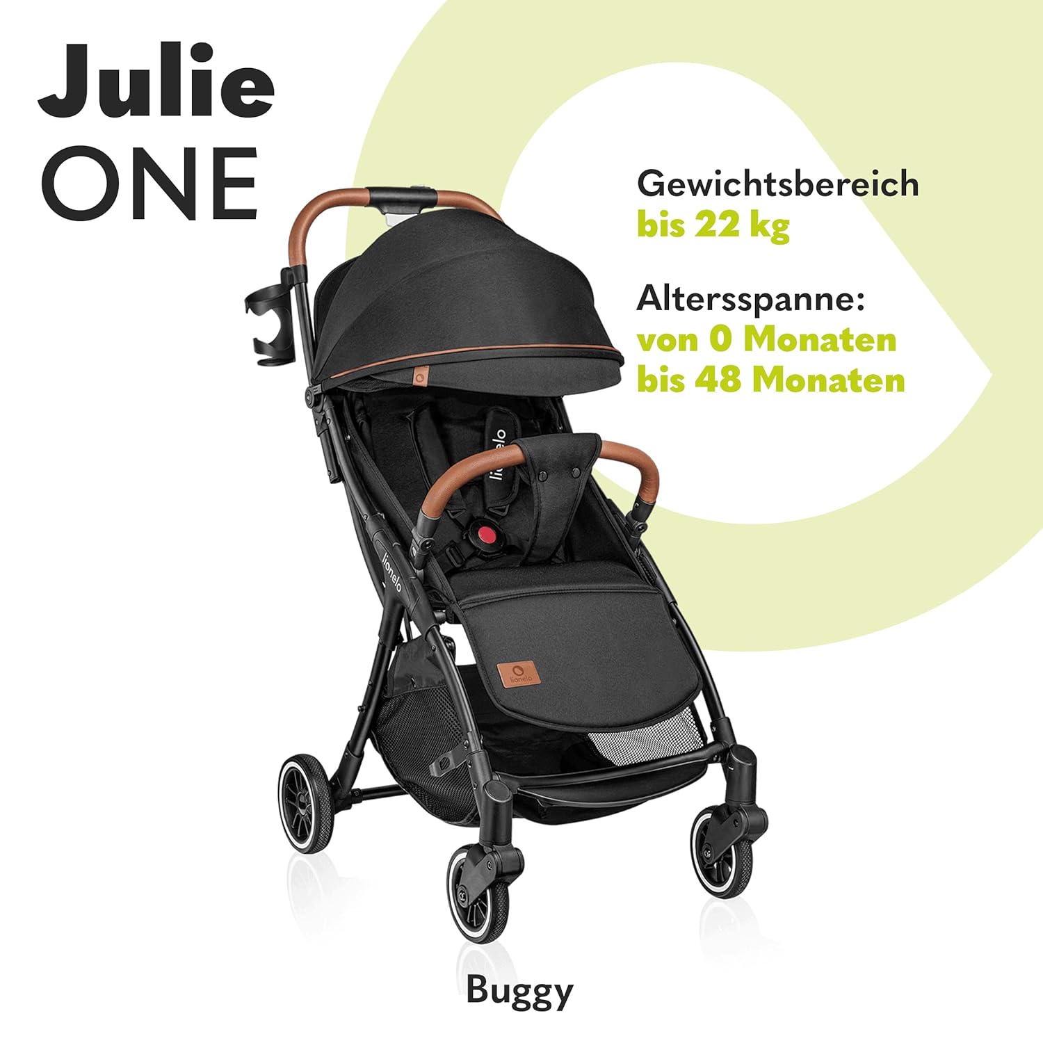 LIONELO Julie One Passeggino da 0 a 22 kg, schienale e poggiagambe regolabili, zanzariera, coprigambe, portabicchieri e borsa da trasporto, pieghevole