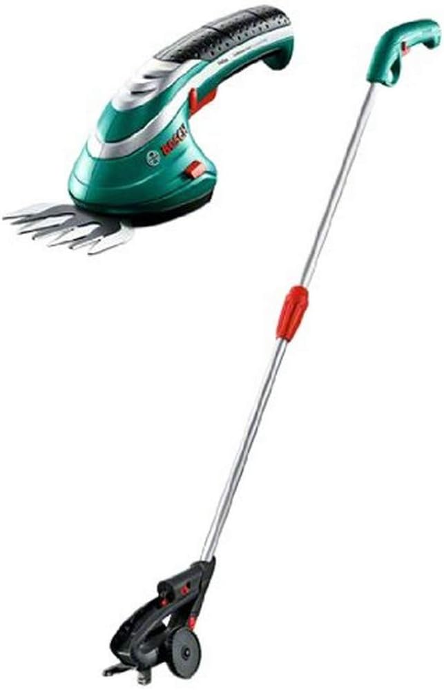 Set di tosaerba a batteria Bosch Isio (3,6 Volt, lunghezza lama 12 cm, distanza tra i denti 8 mm, con guanti da giardinaggio XL inclusi, in softcase) - Amazon Edition