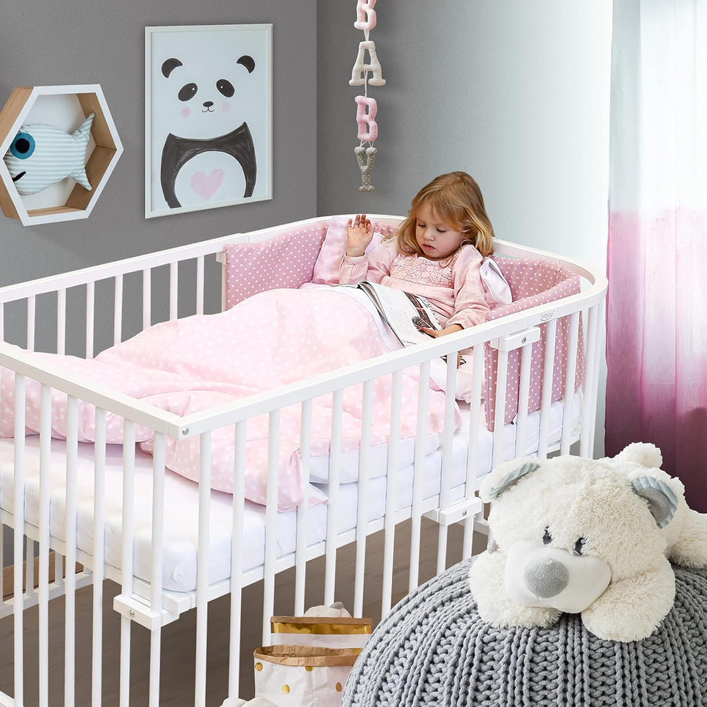 babybay Original Lettino da affiancare in massello di faggio / compatto e trasformabile / Altezza regolabile senza livelli preimpostati ed ecologico / Lettino evolutivo (laccato bianco) / Materasso incluso