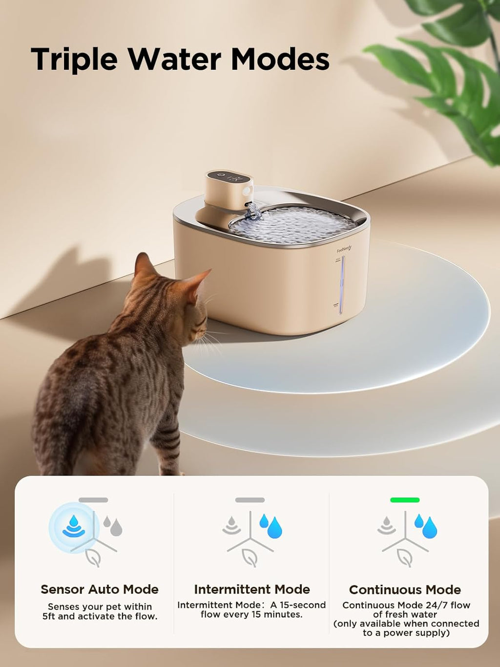 Fontana per Gatti Senza Fili con Sensore di Movimento a Batteria da 4000mAh, Fontana d'Acqua Silenziosa da 4L FEELNEEDY con Sensore di Movimento per Gatti e Cani Piccoli, Vasca d'Acqua in Acciaio Inossidabile, 2 Filtri
