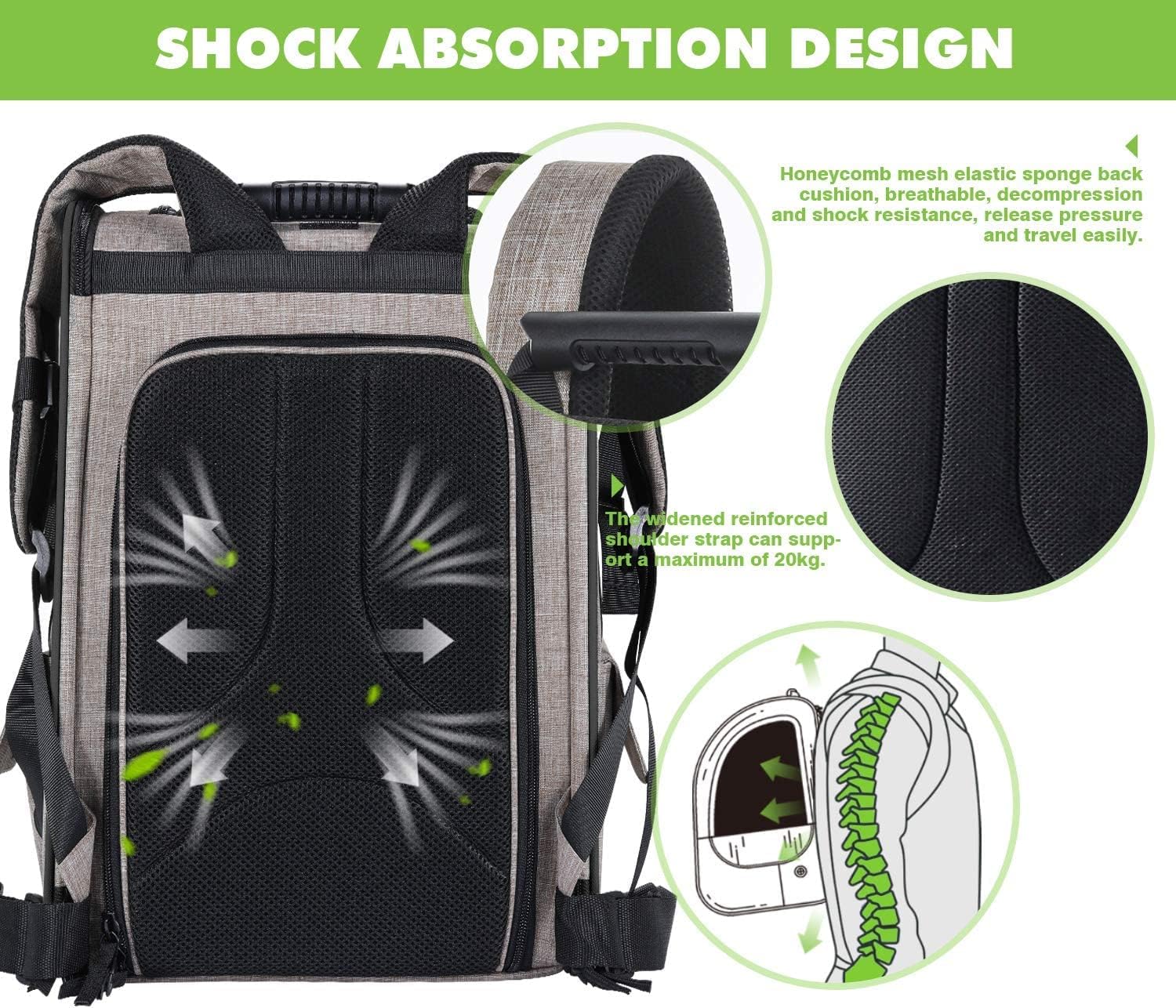 pecute Hunderucksack Erweiterbar, Faltbar Katzenrucksack Katzen mit Anti-offener Reiverschluss, Rucksack Hund mit Netz Fenster Grau XL, für Hunde Katzen Haustiere (40 * 33 * 49cm)