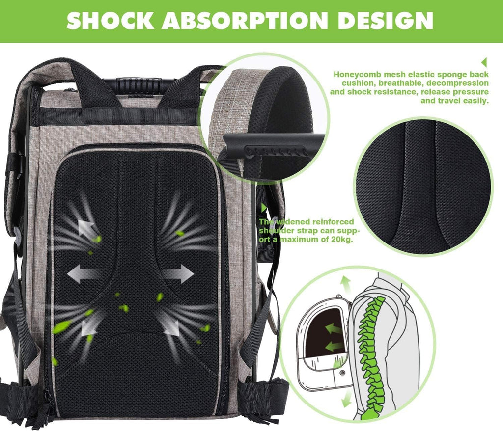 pecute Haustier Rucksack mit Netzfenster, Tragbare und Faltbare Katzentasche, Atmungsaktive und Leichte Hundetasche, Wasserdichtes Oxford-Tuch mit Viel Platz, Multifunktionales Rutschfestes Grau XL