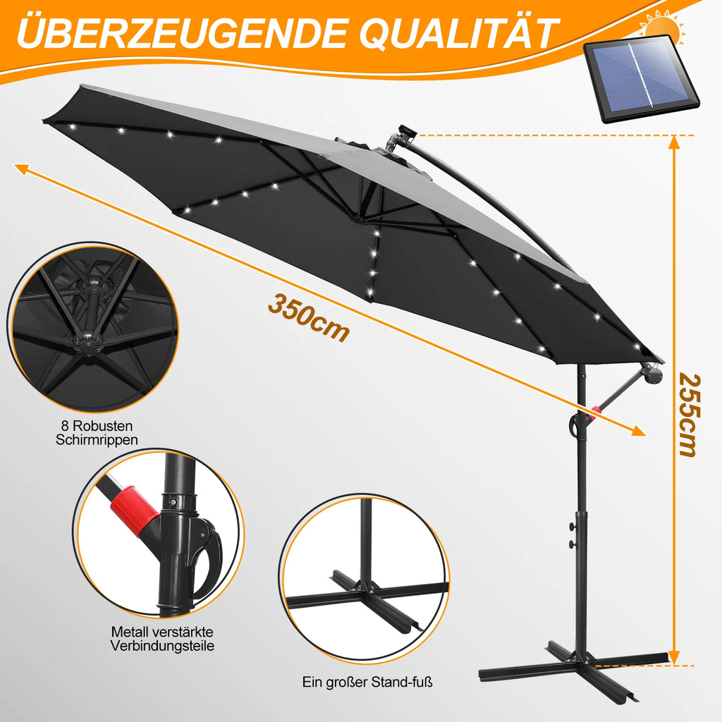 Sonnewelt Ampelschirm 3m/3.5m mit Solar LED