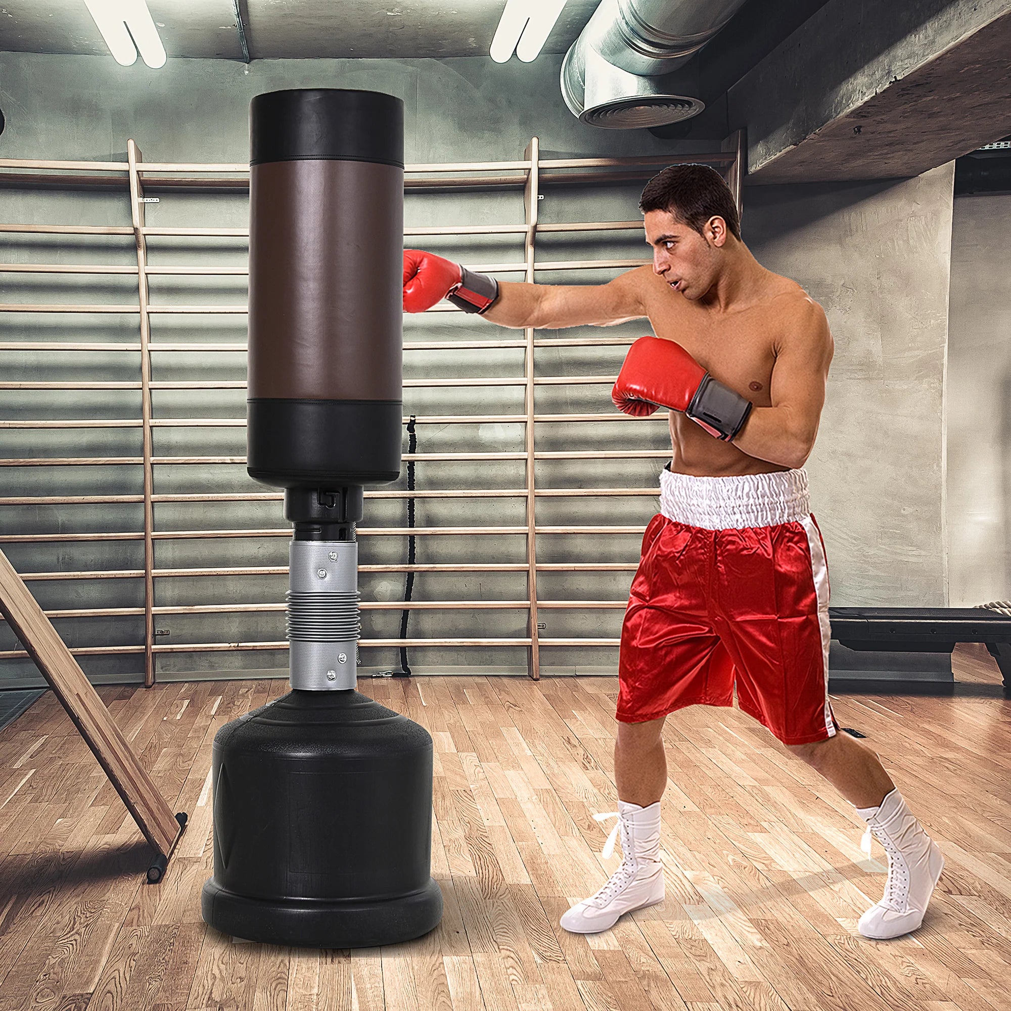 HOMCOM Sacco da boxe autoportante regolabile in altezza con imbottitura salva-articolazioni