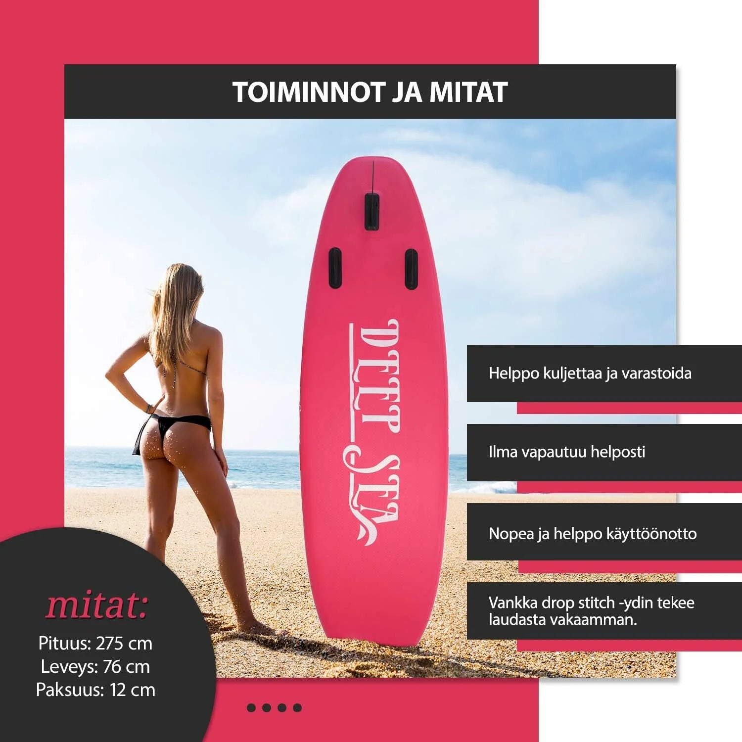 Set Stand Up Paddle Deep Sea Standard (275cm), rosa