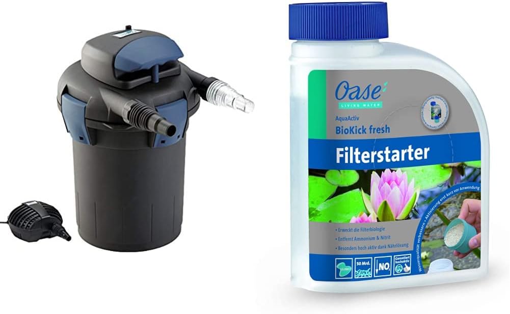 OASE 50499 Filtro a pressione BioPress Set 4000, Set filtro per laghetto per una rapida ed efficace eliminazione delle alghe, Set completo con pompa filtro e chiarificatore UVC