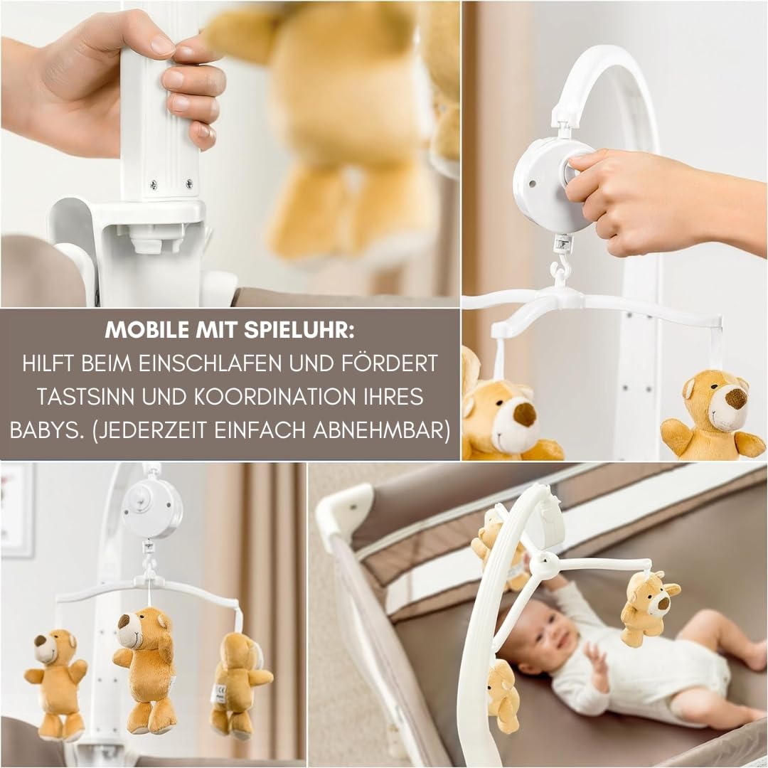 Hauck Lettino da viaggio Babycenter Zoo - con inserto per neonati, fasciatoio, arco giochi con carillon, portaoggetti, ruote, materasso, borsa per il trasporto (regolabile in altezza e pieghevole) - 120x60 cm