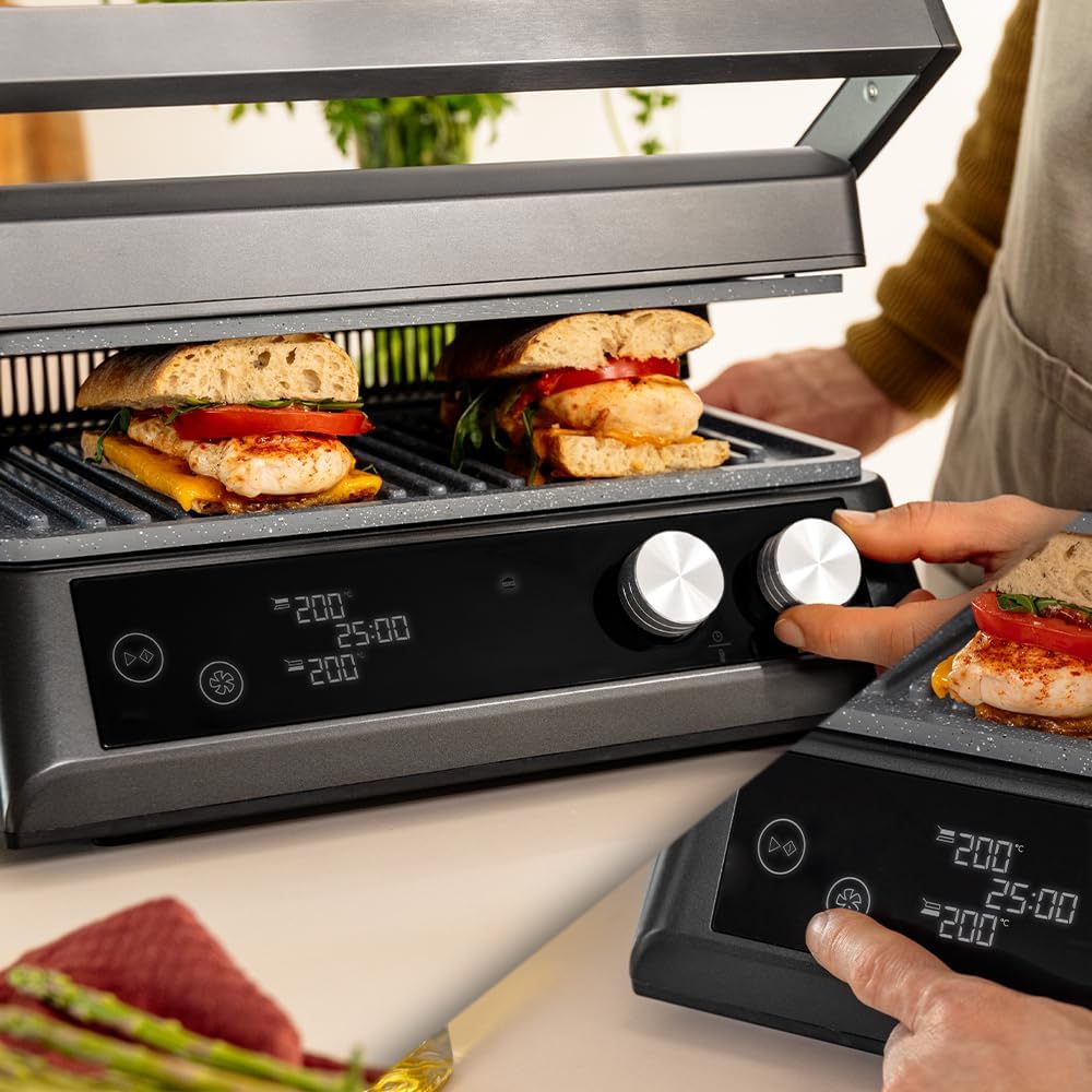 Cecotec Elektrogrill mit abnehmbaren Platten Rockn'Grill Bistro. 2400W, Rauchfreies und gesundes Kochen, Touch-Steuerung, Platten mit unabhängiger Temperaturregelung, inklusive Temperatursonde.