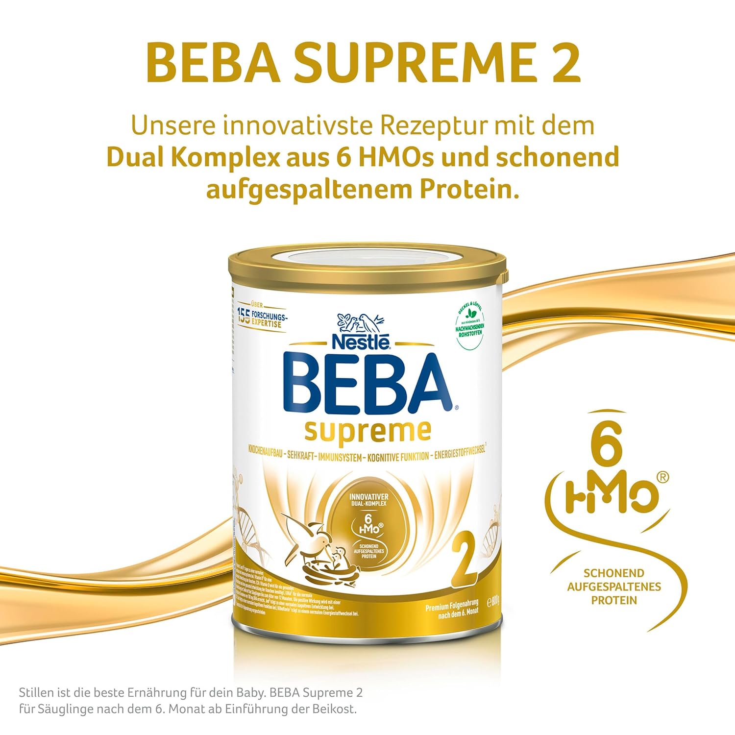 BEBA SUPREME 2 Folgemilch nach dem 6. Monat, Babynahrung mit 6 HMO Komplex, nur Laktose, ohne Palmöl, 6er Pack (12 x 800g)