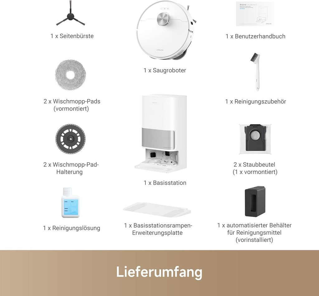 dreame L10s Pro Ultra Heat Roboter Staubsauger mit Automatische Moppreinigung mit heiem Wasser, Moppverlngerung, 7.000 Pa Saugkraft, Doppelte Mopp- und Bodenreinigung, Teppicherkennung
