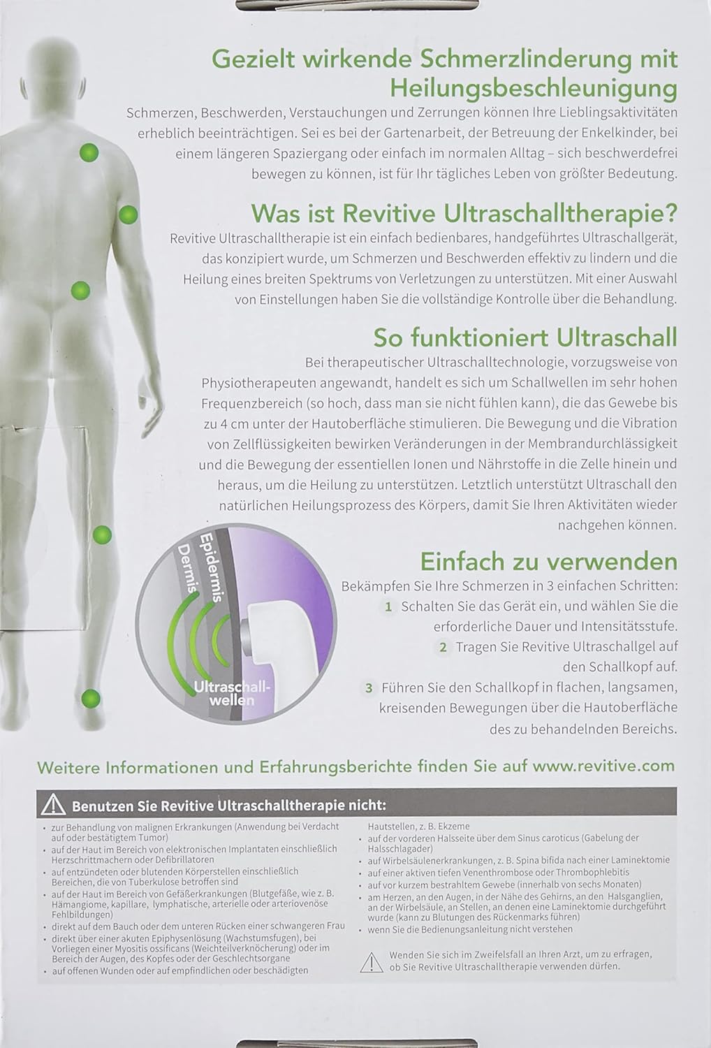 Terapia a ultrasuoni Revitive: Allevia il dolore di lesioni muscolari, disturbi e stiramenti. Dispositivo a ultrasuoni manuale ideale per uso domestico