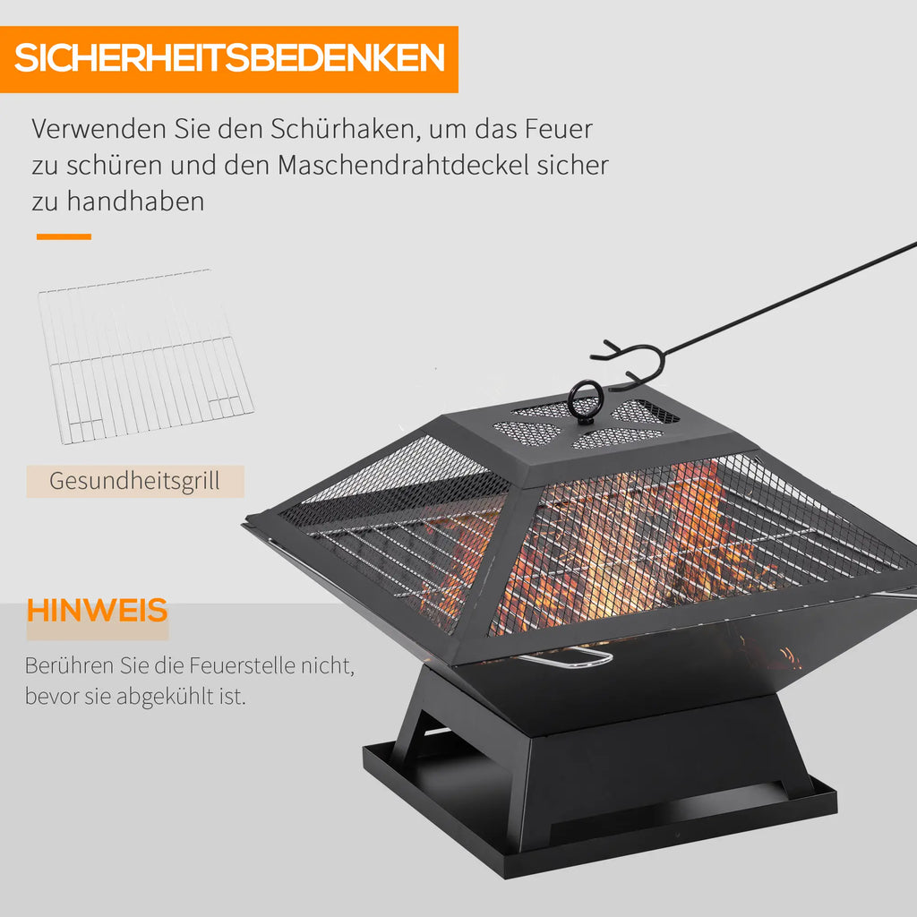 Outsunny Braciere con Griglia 2 in 1 e Parascintille da Esterno