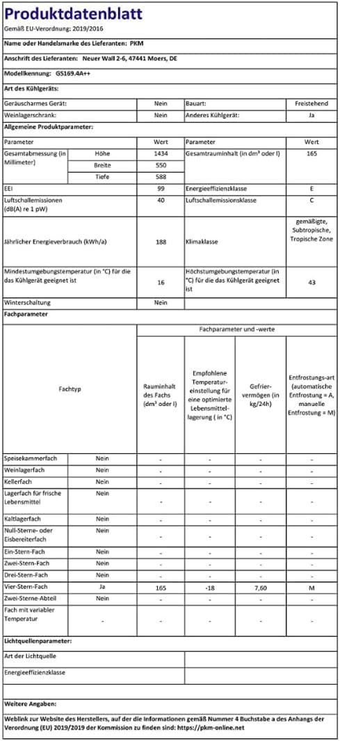 PKM Gefrierschrank GS169.4A++ | Weiß | 165 Liter | Energieeffizienzklasse E