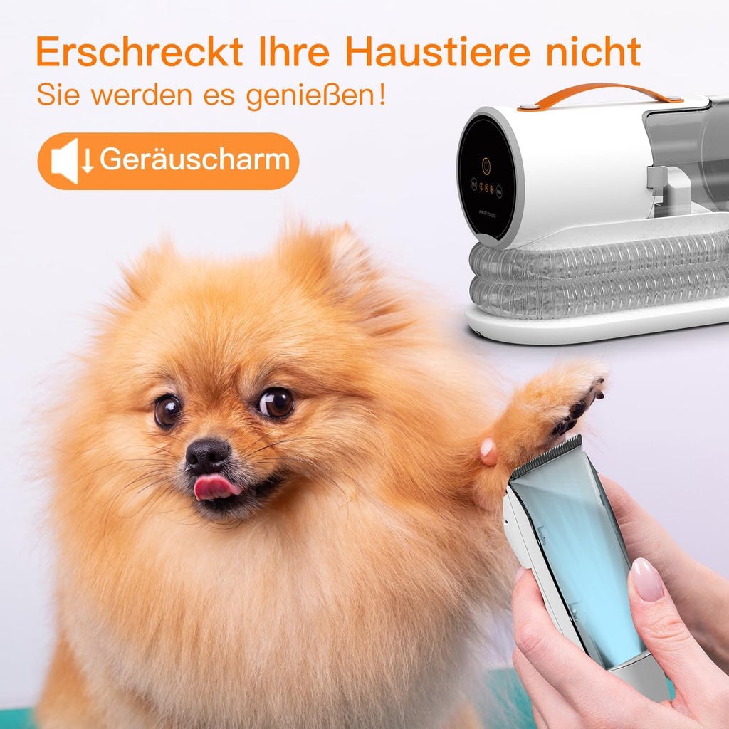 AIRROBO PG100 Hundeschermaschine mit Staubsauger, Profi Haustierpflegeset mit 12000 Pa Saugkraft, leise Schermaschine für Hunde Katzen, Tierhaarentferner mit 5 Pflegewerkzeugen, 2L Staubbehlter