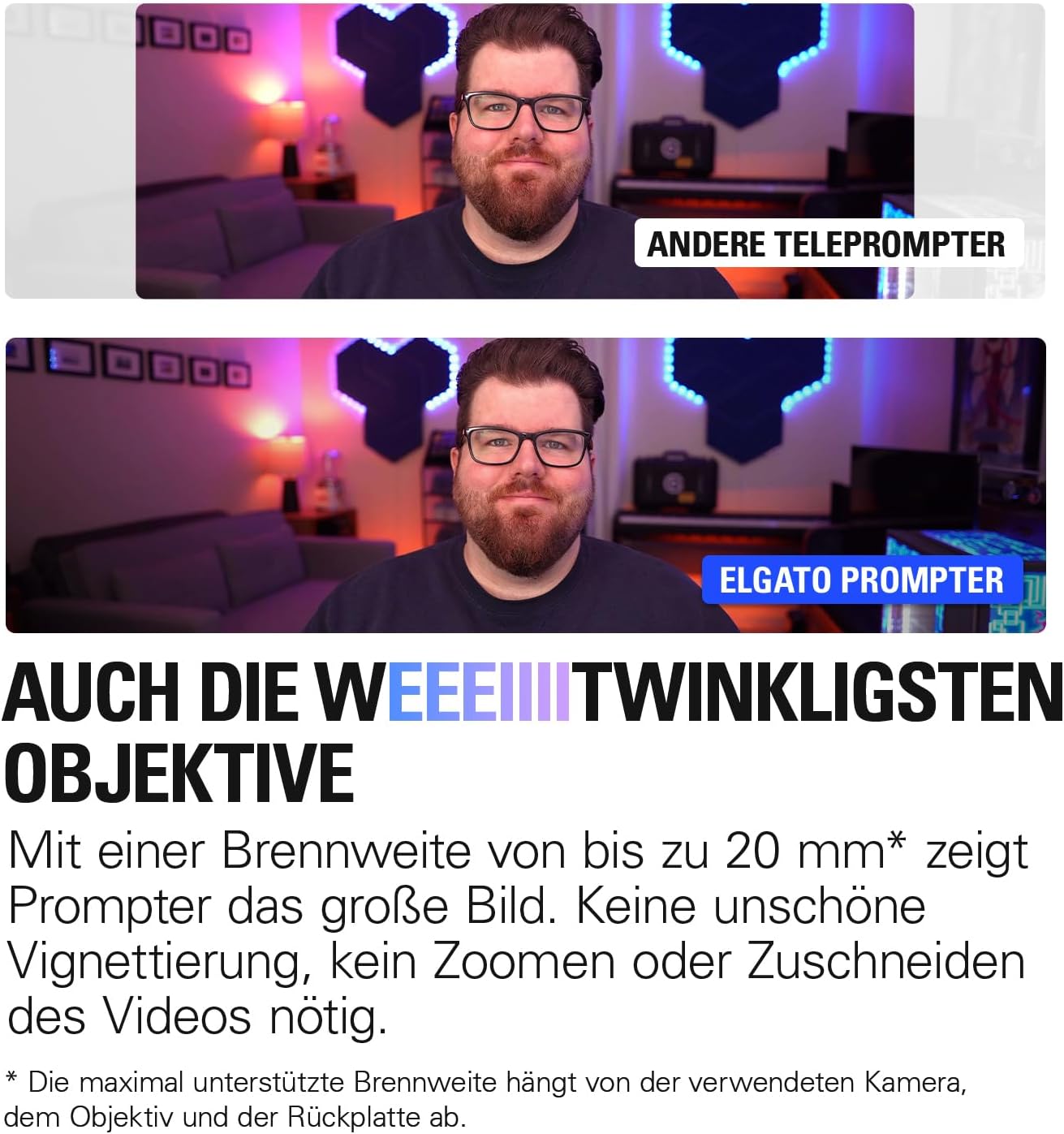 Elgato Prompter – Teleprompter mit integriertem Bildschirm für YouTube, Twitch, Zoom, Teams und mehr, unterstützt DSLR/Webcam/Smartphone, Drag&Drop-Monitoranzeige, funktioniert mit Mac/PC&Stream Deck