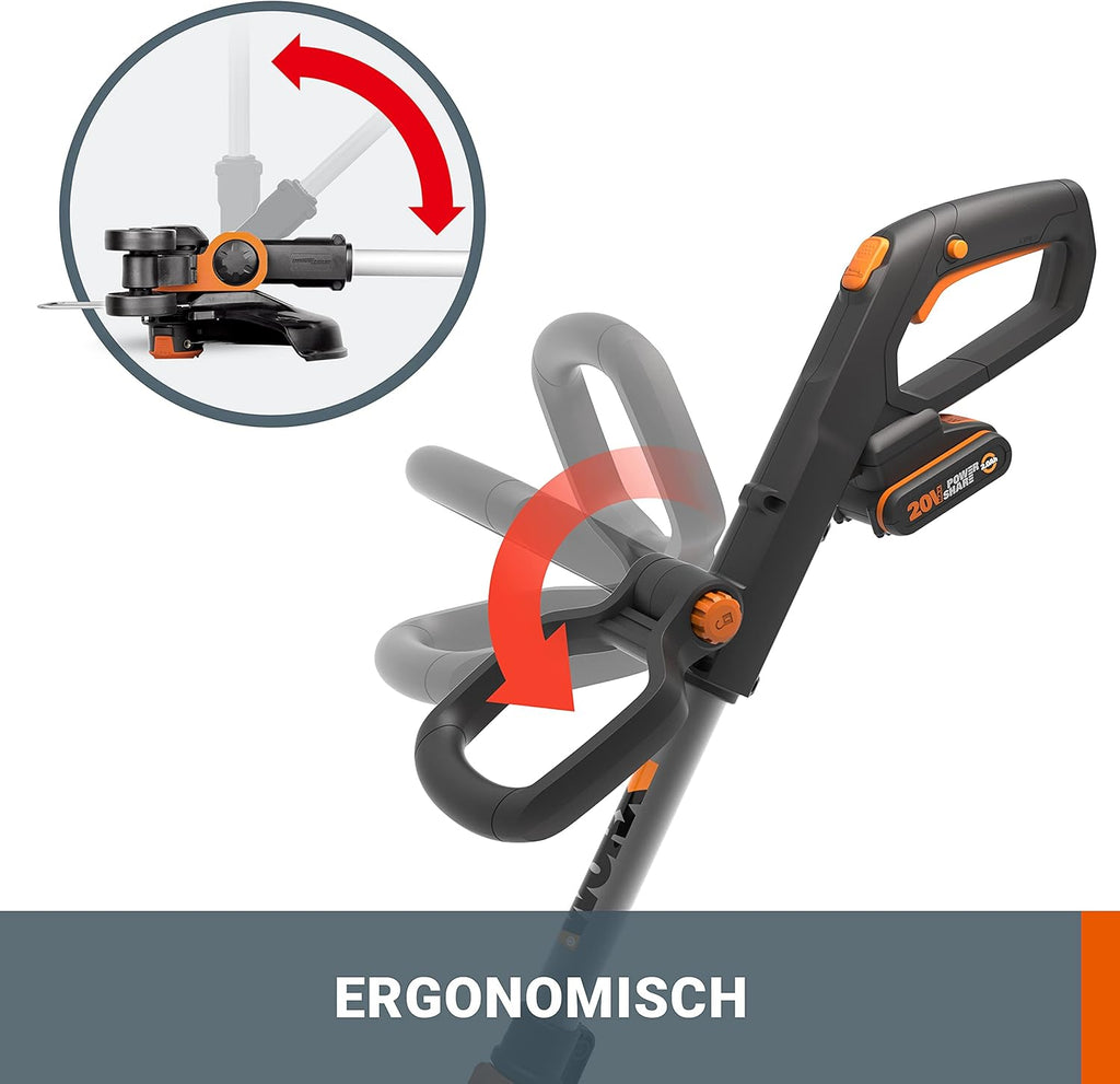 WORX WG163E Akku Rasentrimmer 20V & WG547E.9 Akku-Laubbläser Turbine 20V - höhe Leistung mit Turbinen-Technologie