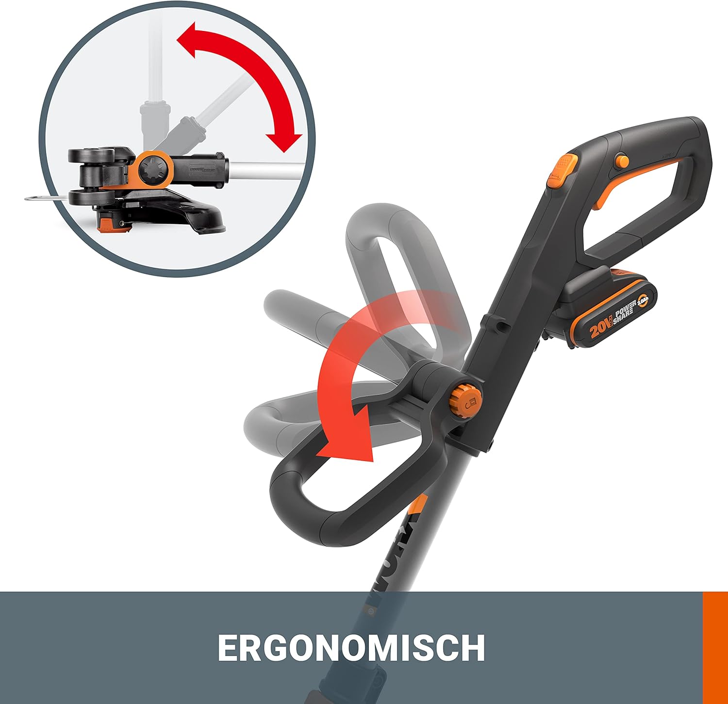 WORX WG163E Akku Rasentrimmer 20V & WG547E.9 Akku-Laubbläser Turbine 20V - höhe Leistung mit Turbinen-Technologie