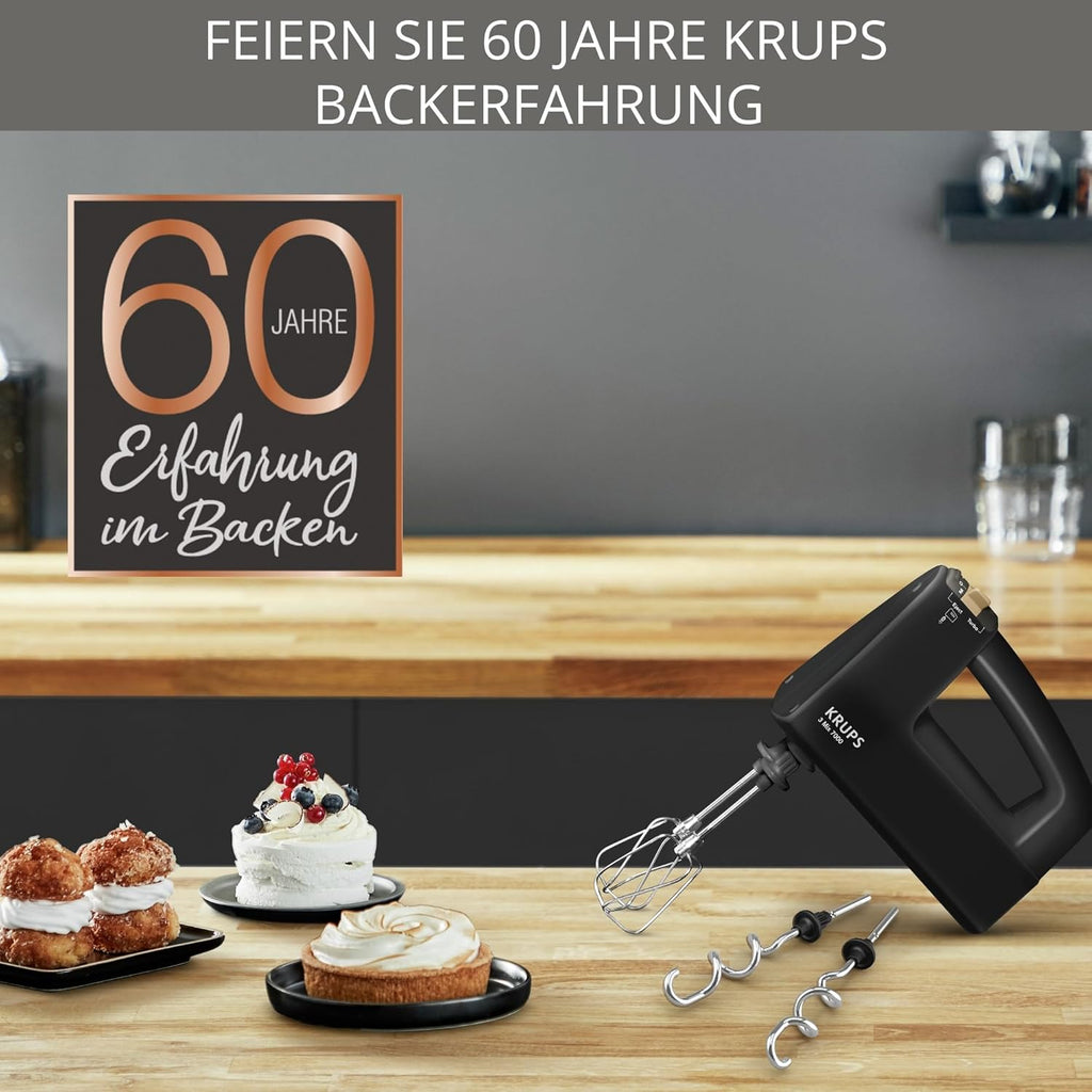 Krups 3Mix 7000 Sbattitore Manuale Edizione Speciale 60 Anni, 500 Watt, Ganci per Impastare e Fruste in Acciaio Inox, Cavo di Alimentazione Lungo, Borsa per Accessori, F6085811, Nero/Rame
