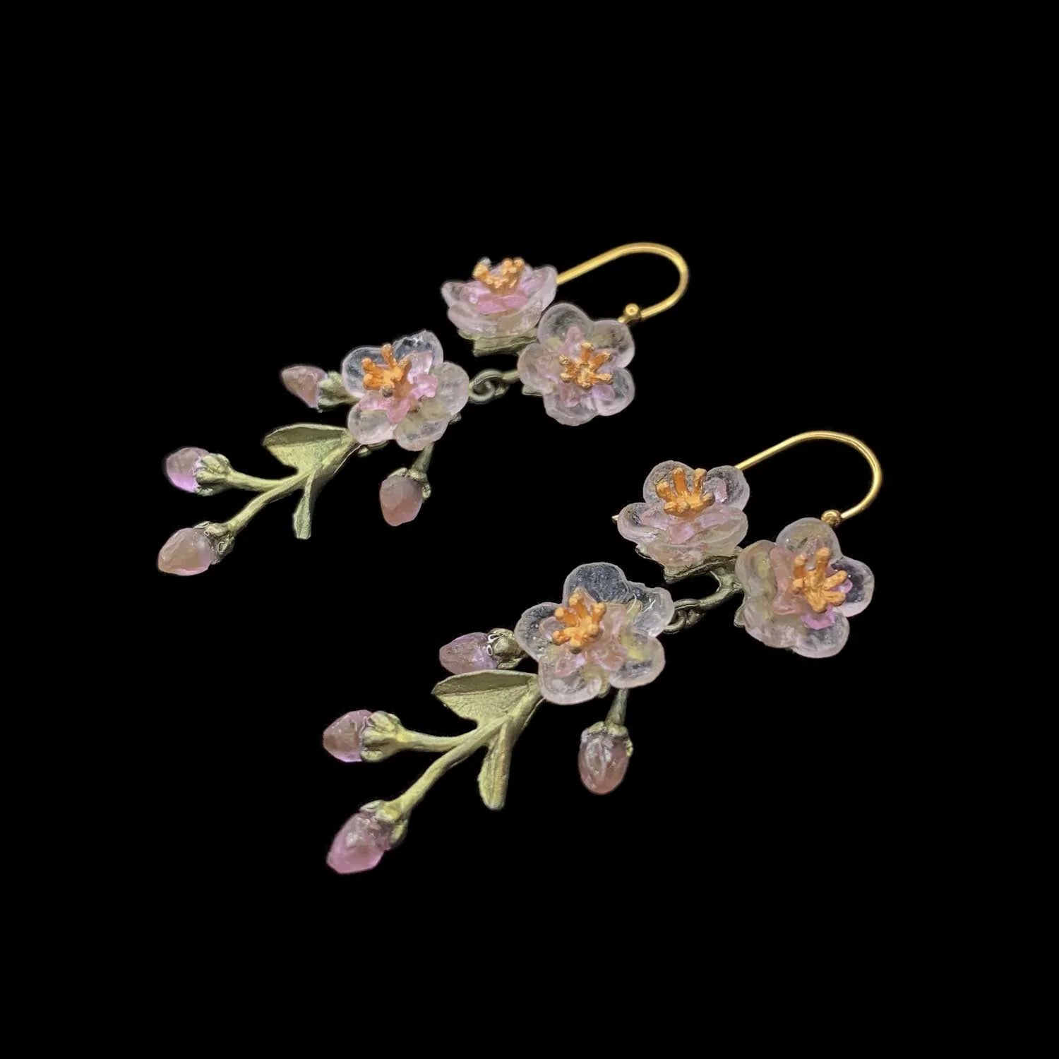 Orecchini pendenti a fiore di pesco - Tre fiori