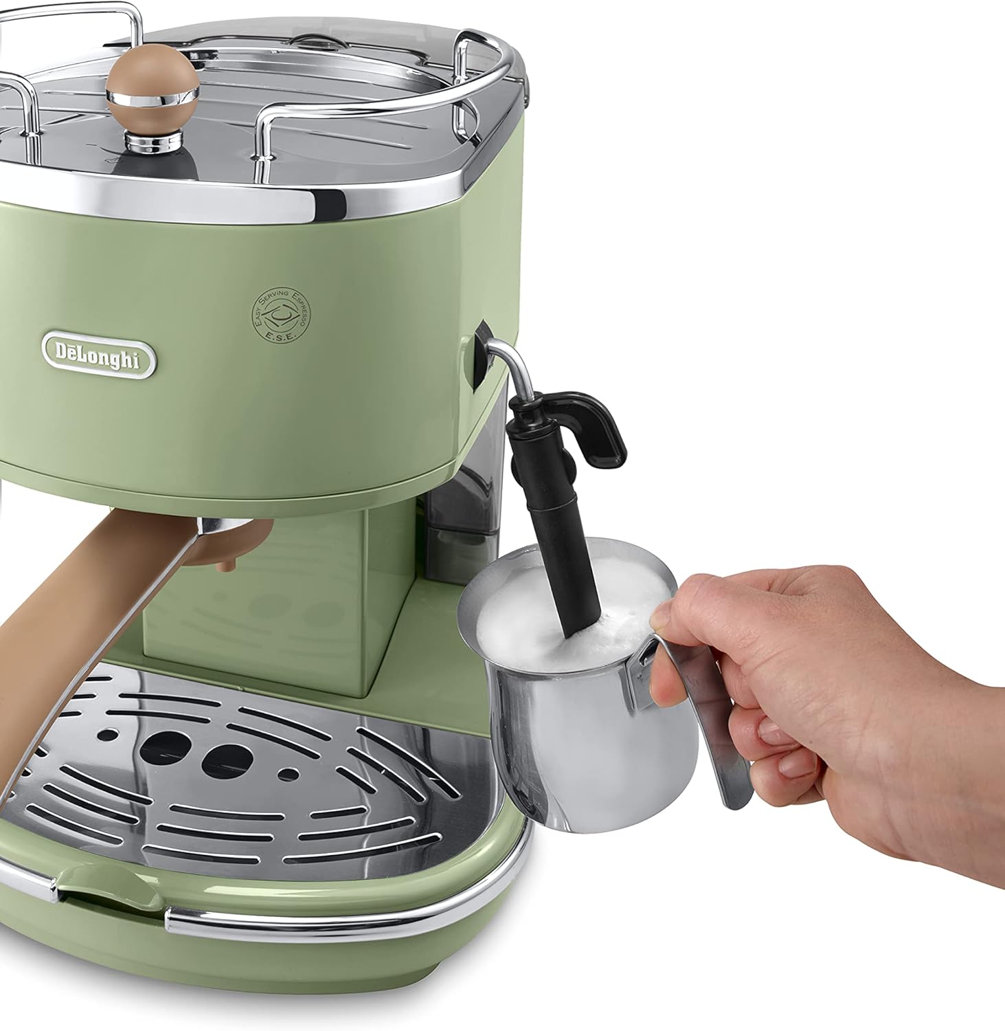 De'Longhi Icona Vintage ECOV 311.GR – Macchina da Caffè Espresso con Funzione Cappuccino, Design Retrò, con Montalatte Manuale, per Caffè in Polvere o Cialde E.S.E., Serbatoio dell’Acqua da 1,4 Litri, Verde