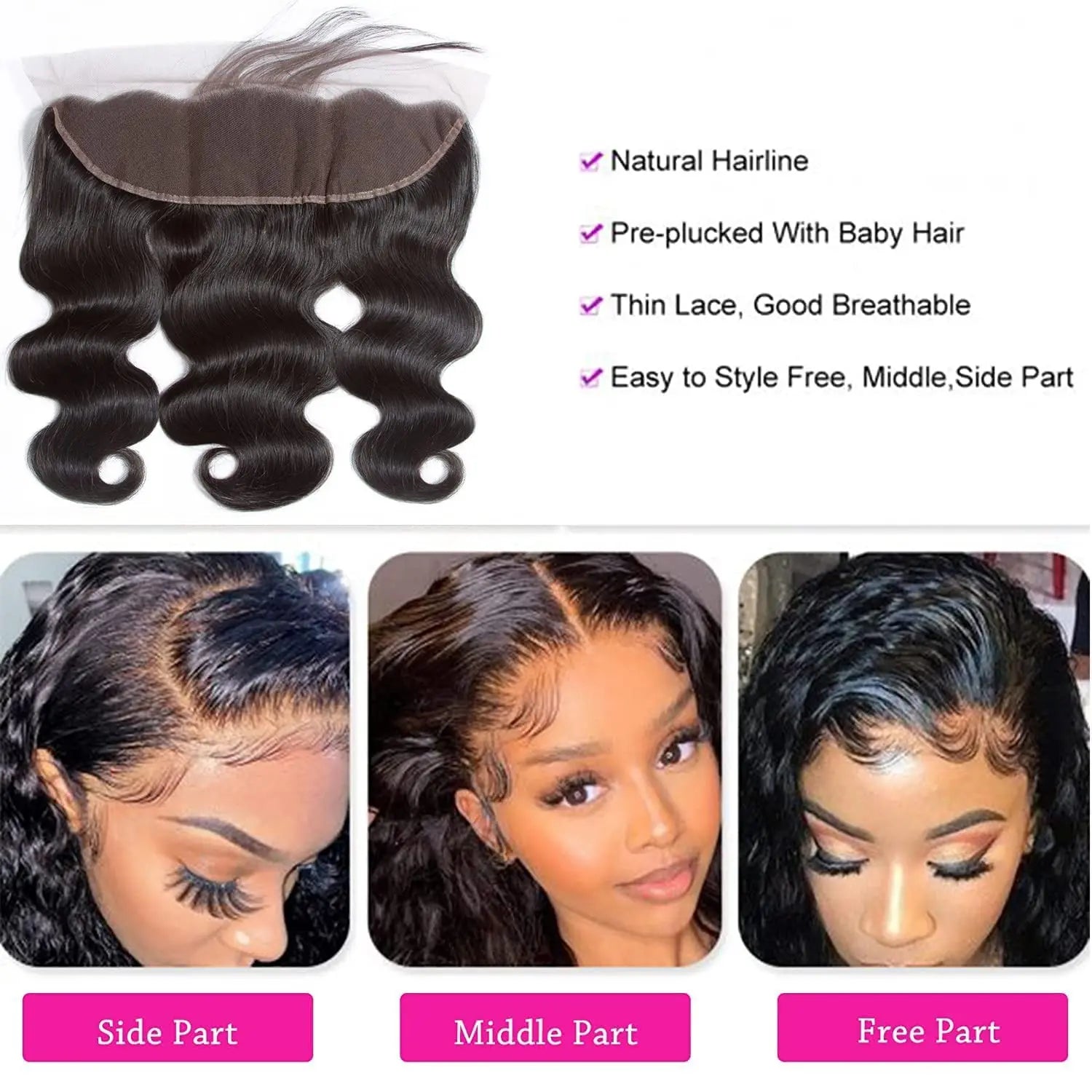 LavishBeauty Extension Capelli Brasiliani Body Wave Verigini con Frontale in Pizzo HD 13x4