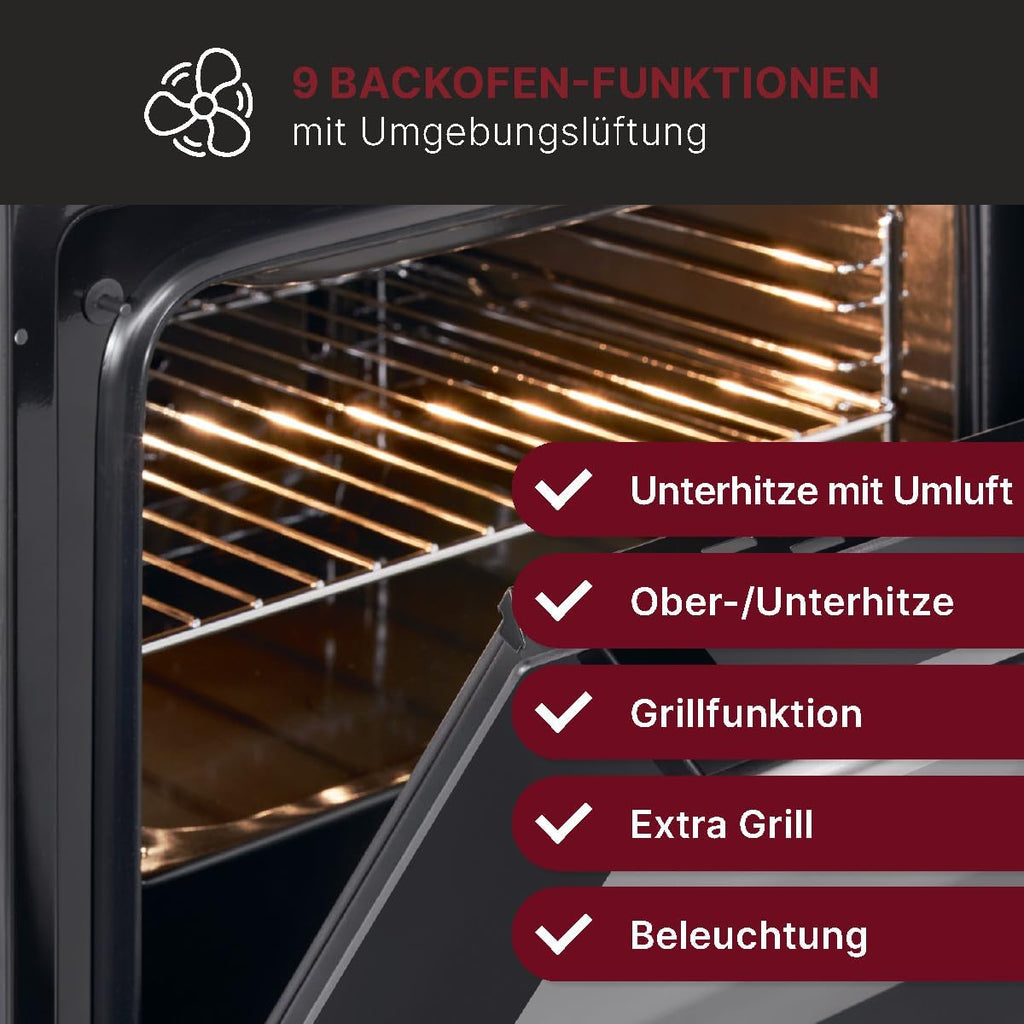 Bomann Set Forno Elettrico | Forno Incasso con Piano Cottura in Vetroceramica | Piano Cottura con 4 Zone di Cottura | Forno da Incasso con Capacità 56l | 9 Funzioni Forno | Piano Cottura in Vetroceramica con Zona Arrosto | EHBC 7936 IX