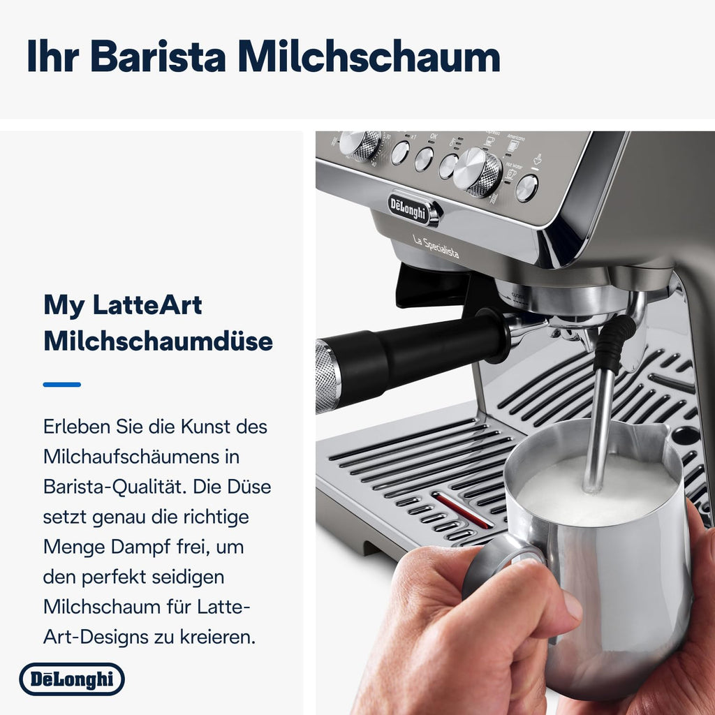 De'Longhi La Specialista Arte EC9155.MB Macchina da Caffè Espresso con Macinacaffè, 8 Livelli di Macinatura, 15 Bar, 3 Temperature, Lancia Vapore, 1300 W, Serbatoio 1.5 l, Acciaio Inox/Nero incluso Barista-Kit