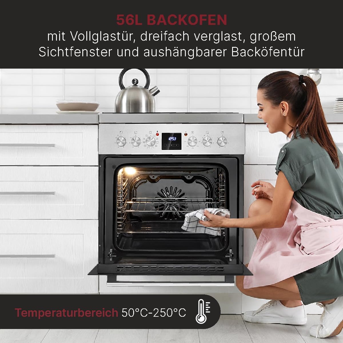 Bomann Set Forno Elettrico | Forno Incasso con Piano Cottura in Vetroceramica | Piano Cottura con 4 Zone di Cottura | Forno da Incasso con Capacità 56l | 9 Funzioni Forno | Piano Cottura in Vetroceramica con Zona Arrosto | EHBC 7936 IX