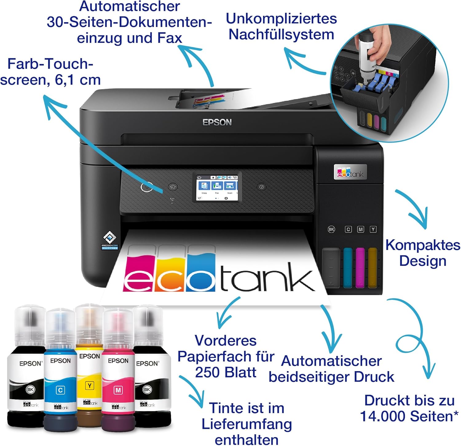 Epson EcoTank ET-4800 Stampante multifunzione A4 con serbatoio di inchiostro e Wi-Fi, con inchiostro incluso per un massimo di 3 anni