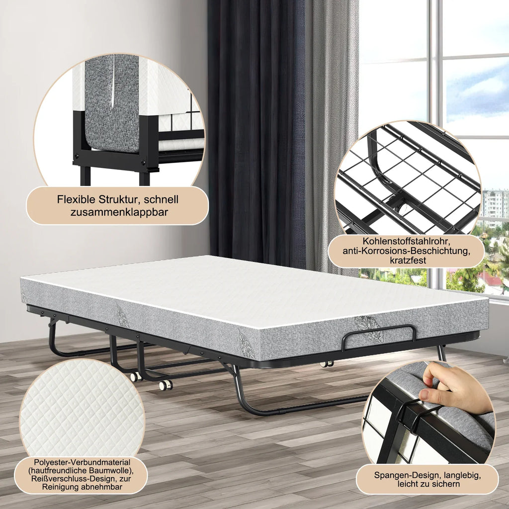 Sonnewelt Letto Pieghevole 90x200cm con spessore di 13cm e rotelle