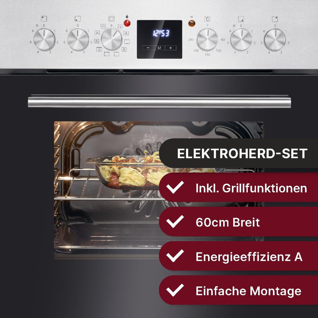 Bomann Set Forno Elettrico | Forno Incasso con Piano Cottura in Vetroceramica | Piano Cottura con 4 Zone di Cottura | Forno da Incasso con Capacità 56l | 9 Funzioni Forno | Piano Cottura in Vetroceramica con Zona Arrosto | EHBC 7936 IX